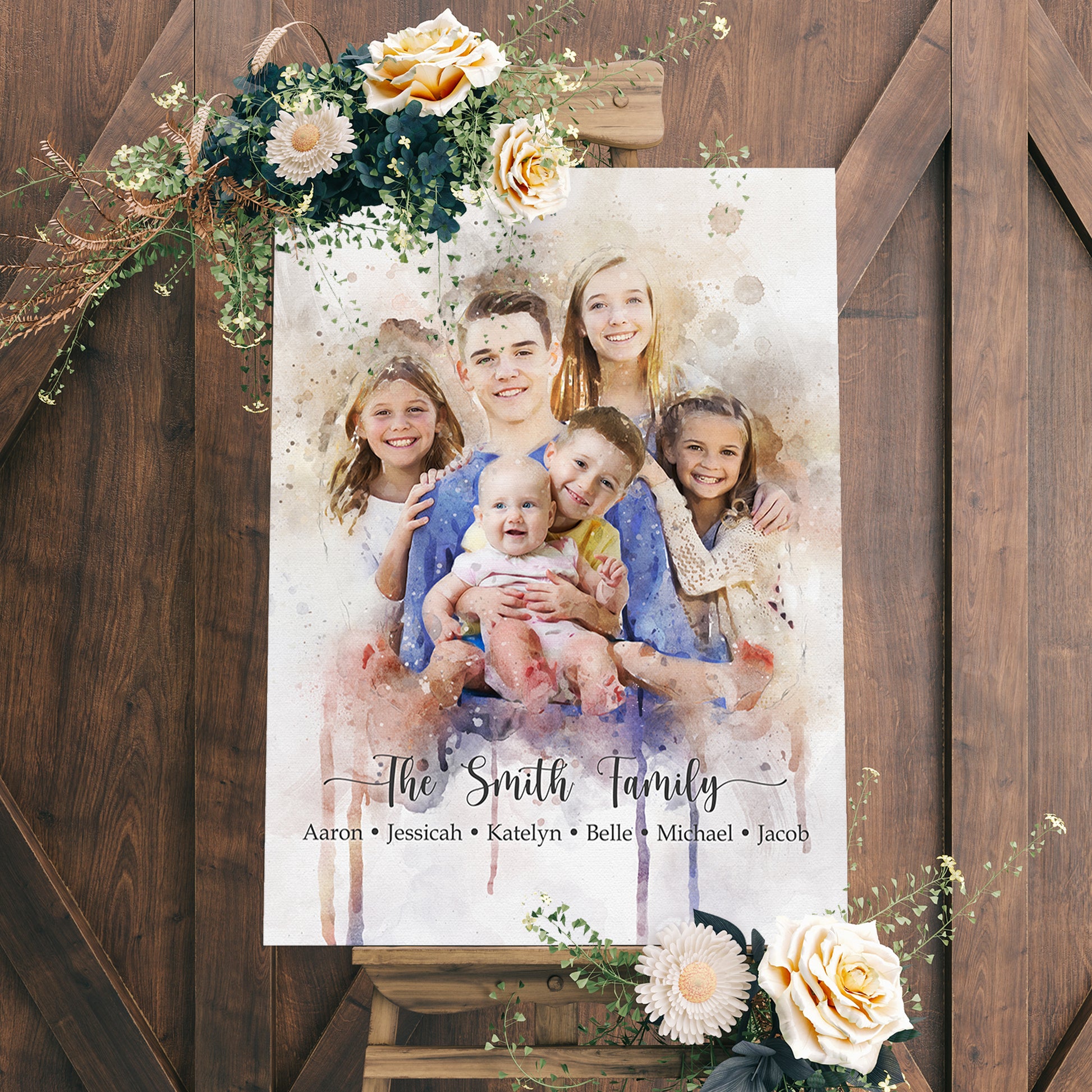 Watercolor Family Portrait Sign  - Image by Tailored Canvases
