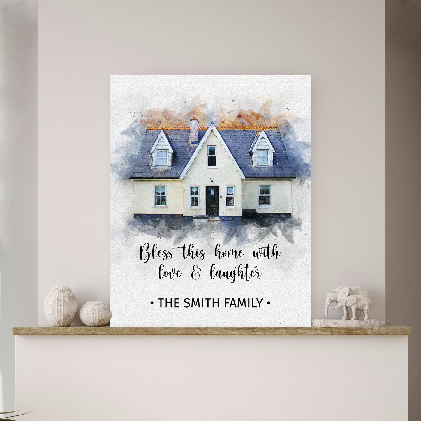 House Watercolor Portrait Sign - Image by Tailored Canvases
