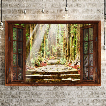 Woodland Forest By The Window Canvas Wall Art