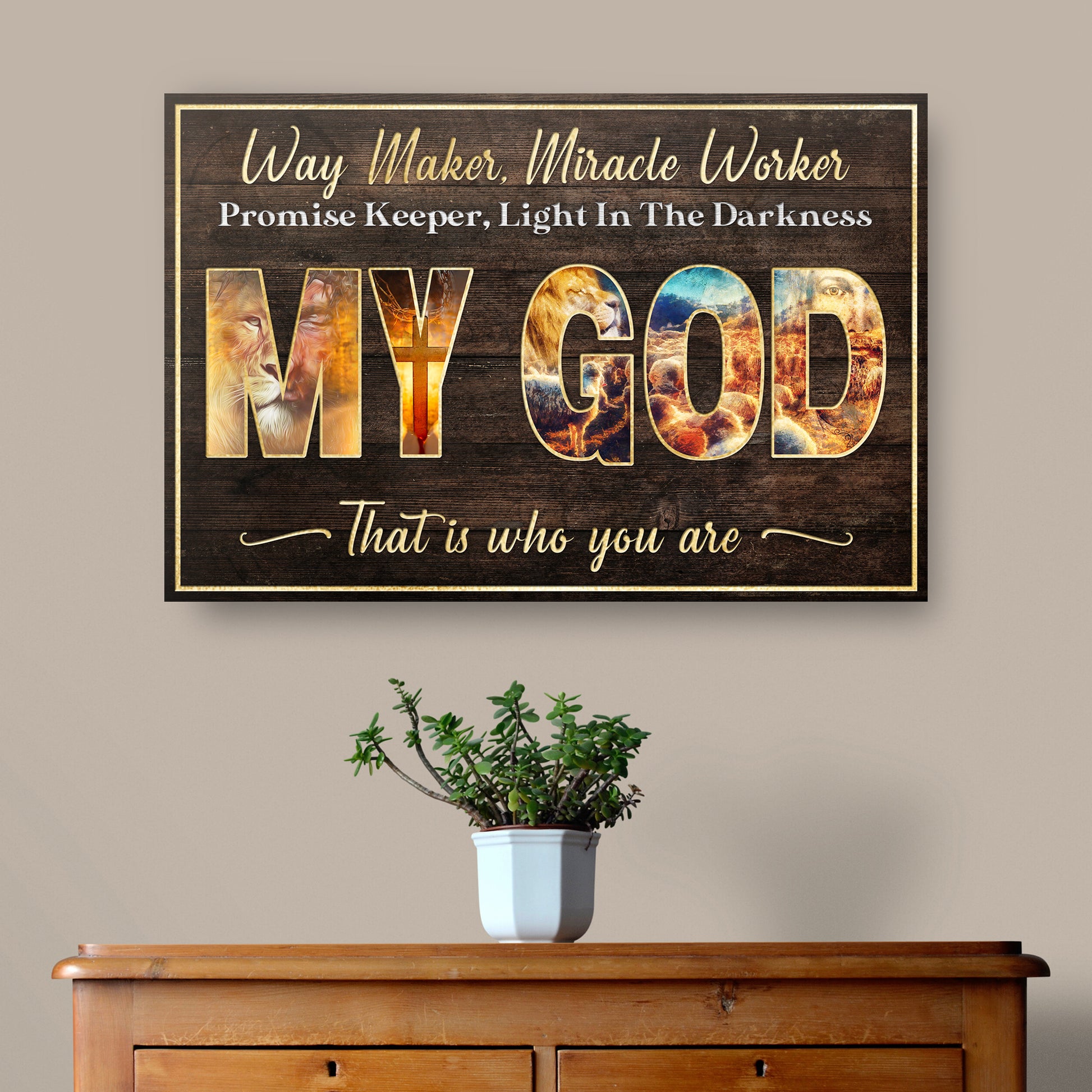 My God Way Maker Miracle Worker Sign - Image by Tailored Canvases
