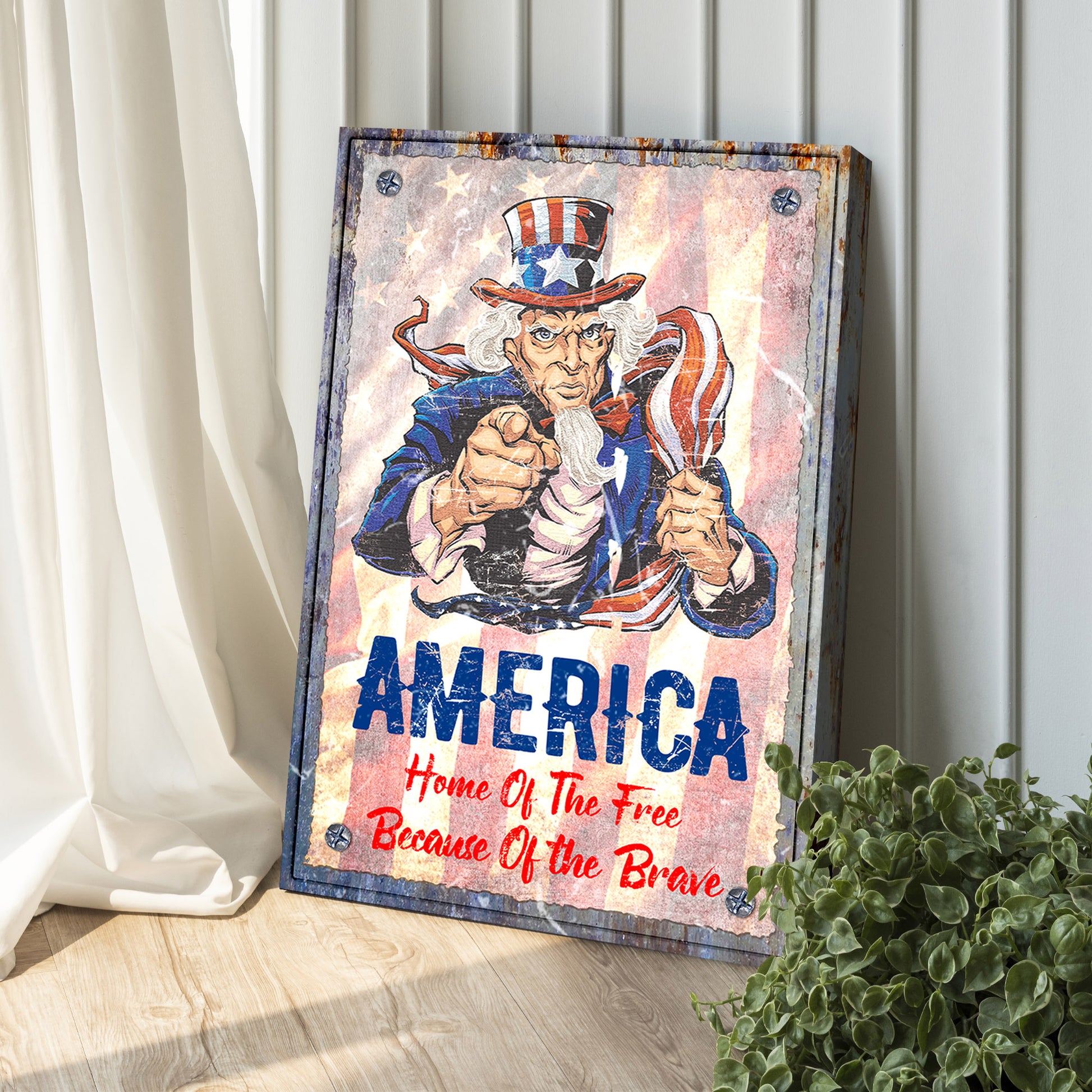 America, Home Of The Free Because Of The Brave Sign III Style 1 - Image by Tailored Canvases