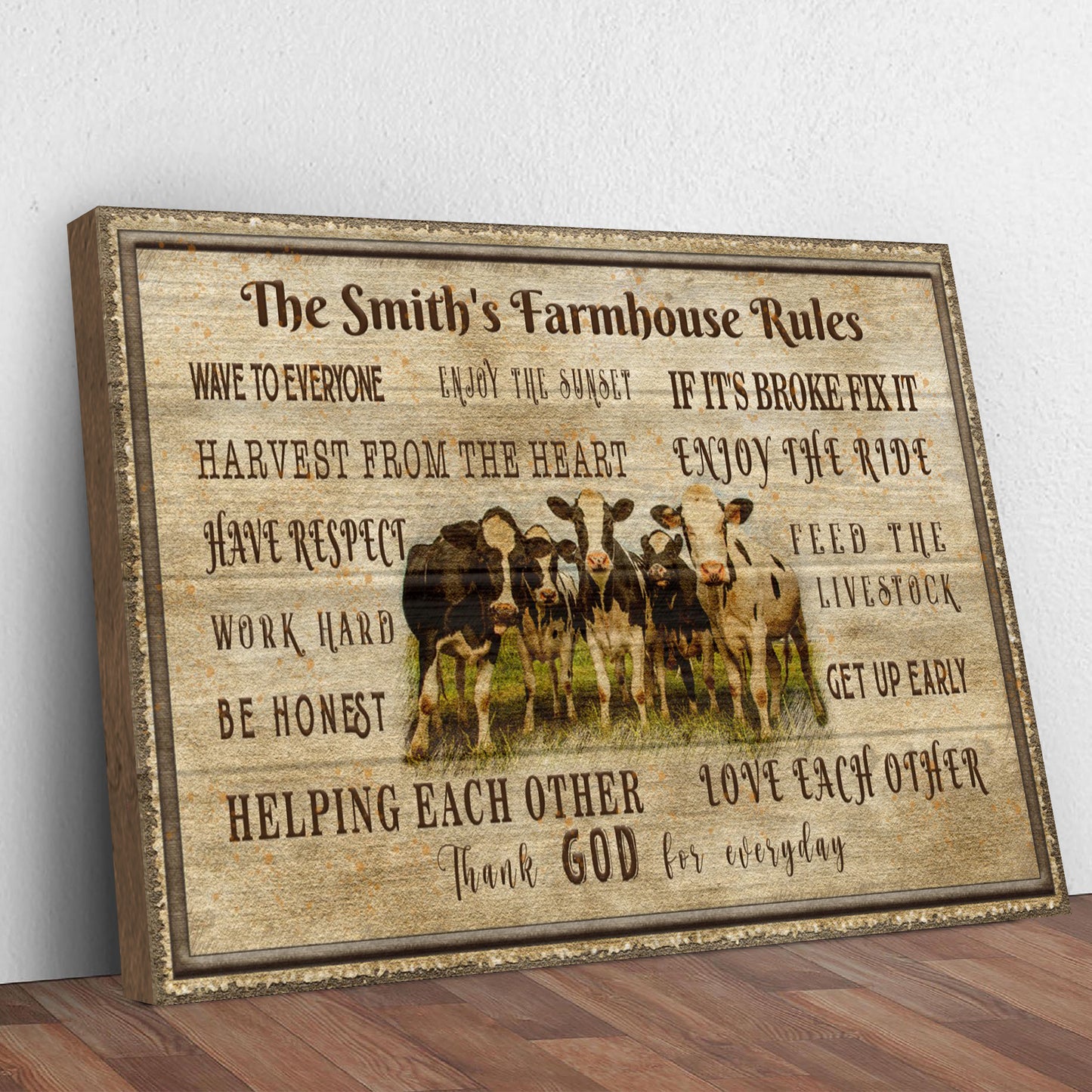 Work Hard, Be Honest, Feed The Livestock Family Farmhouse Rules Sign Style 2 - Image by Tailored Canvases
