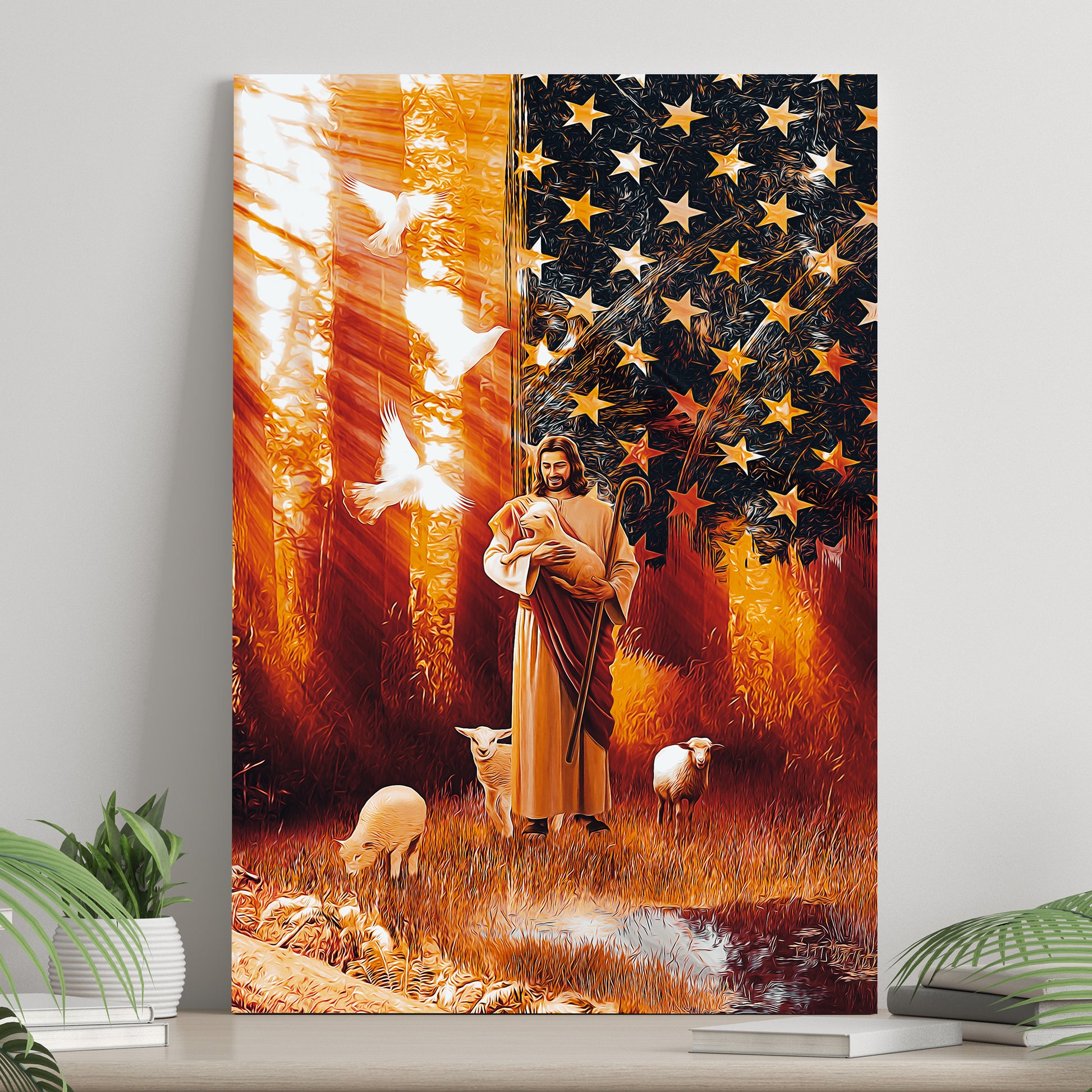 Jesus Walking With Lambs Canvas Wall Art  - Image by Tailored Canvases