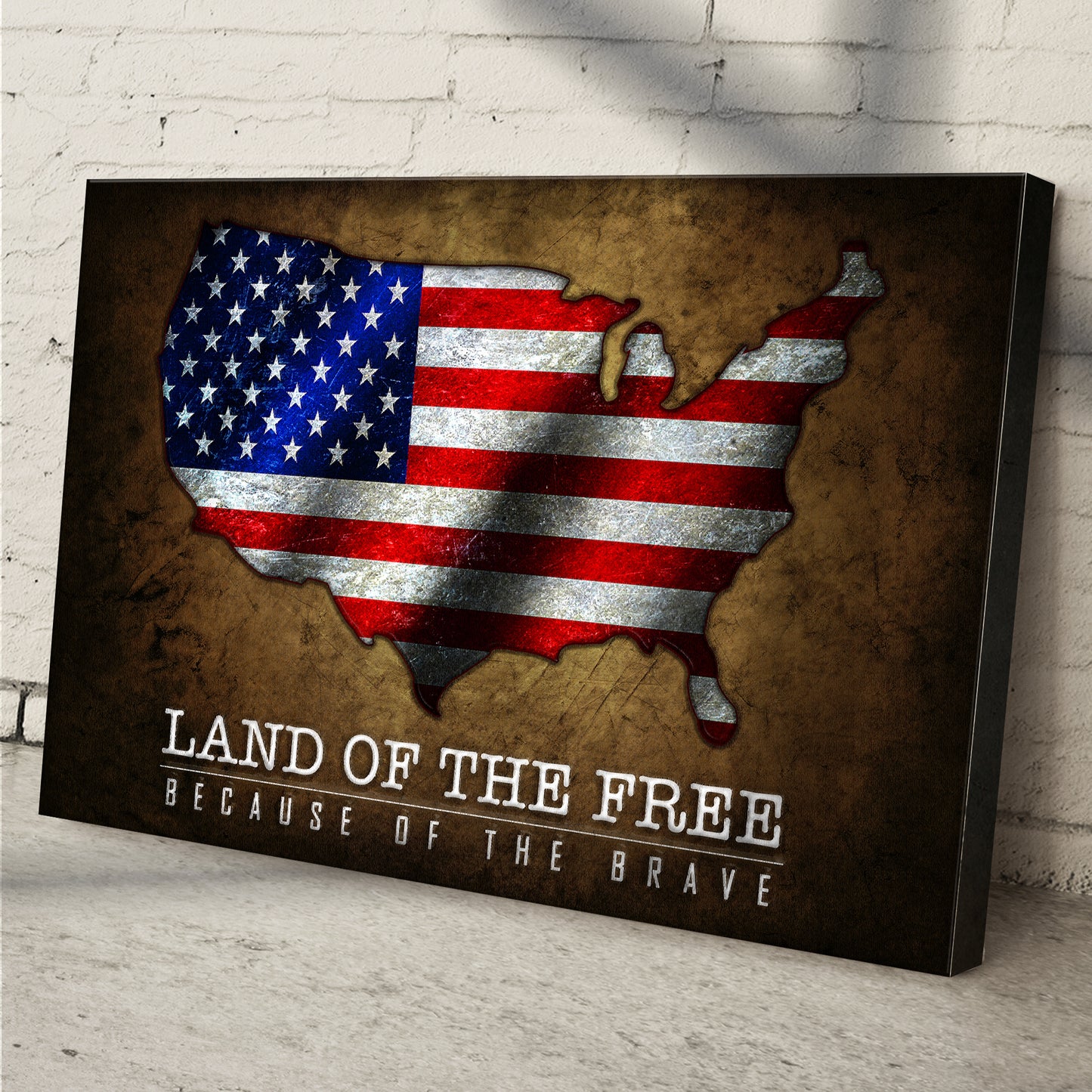 Land Of The Free Because Of The Brave America Map Sign Style 1 - Image by Tailored Canvases