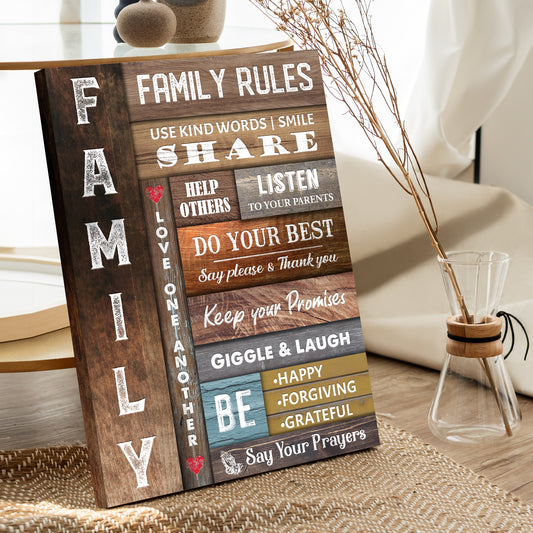 Use Kind Words, Listen to your parents Family Rules Sign (READY TO HANG) - Wall Art Image by Tailored Canvases