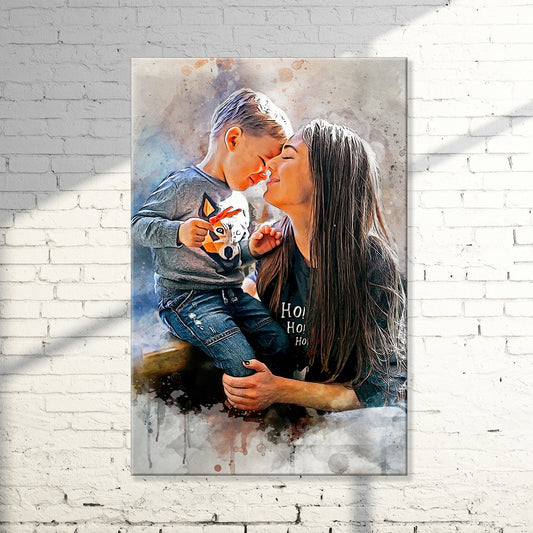 Mother And Son Watercolor Portrait - Image by Tailored Canvases