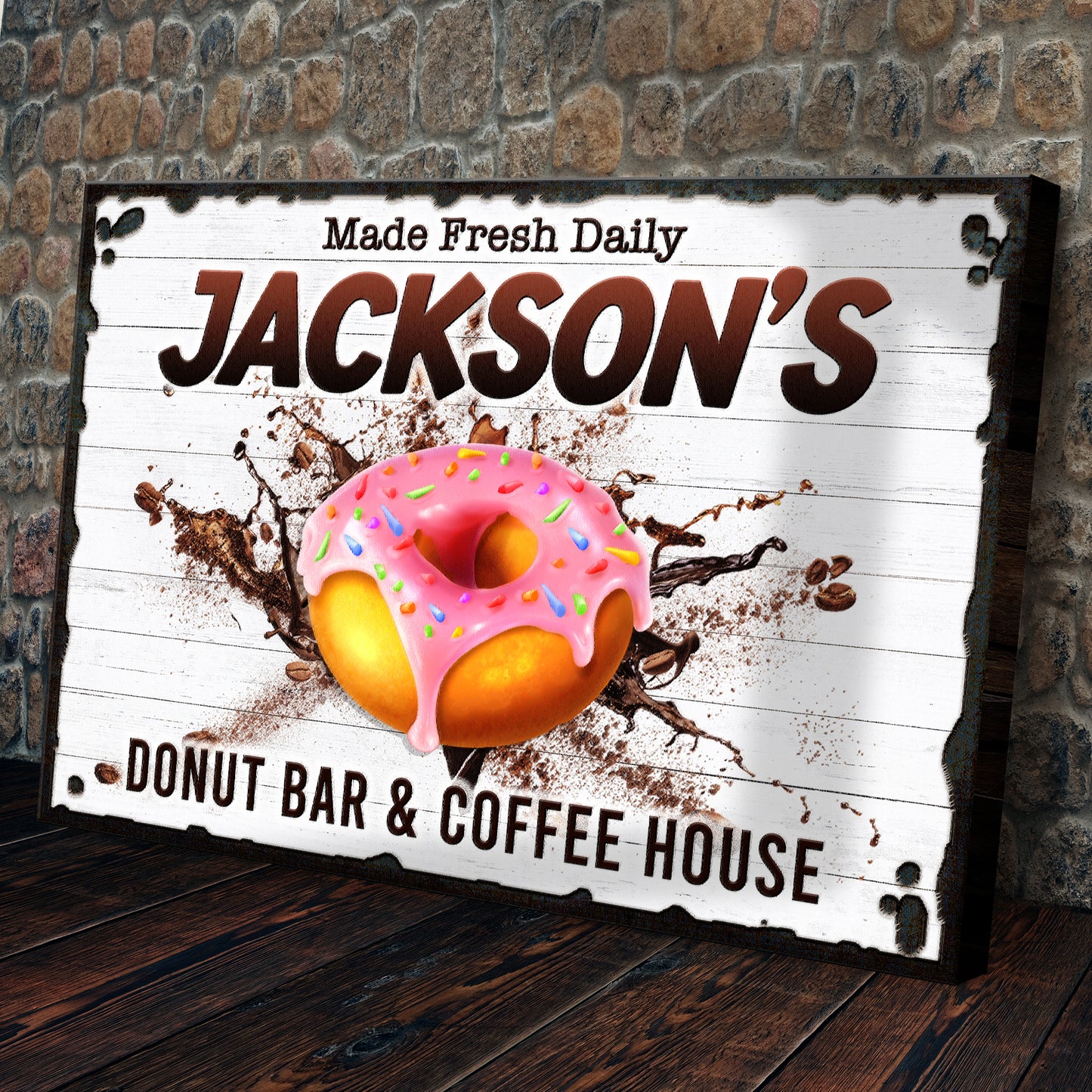 Donut Bar And Coffee House Made Fresh Daily Sign Style 2 - Image by Tailored Canvases