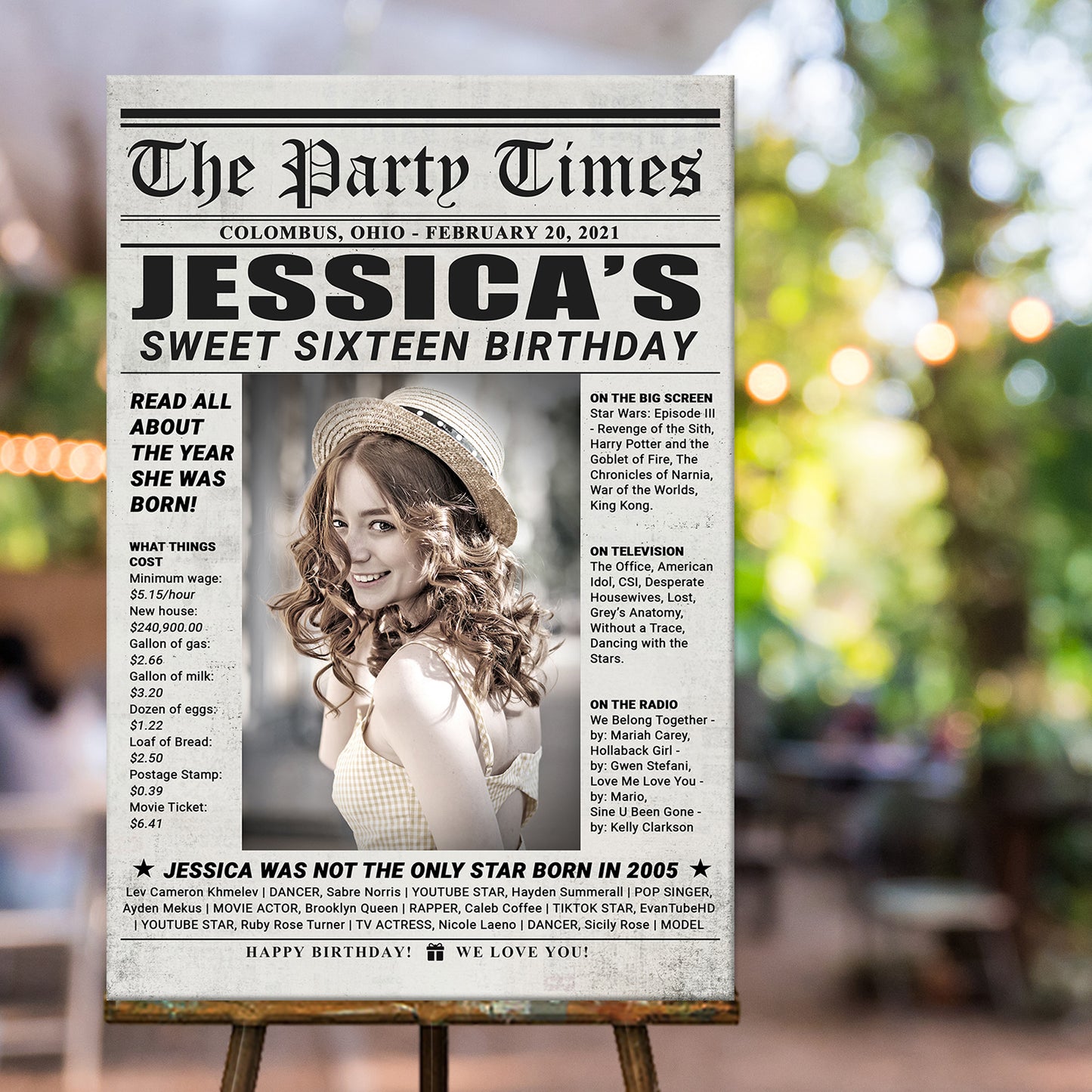 16th Birthday Newspaper Sign Style 1 - Image by Tailored Canvases