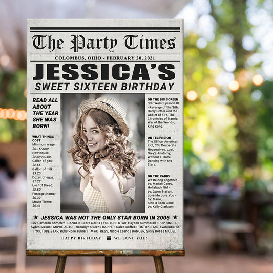 16th Birthday Newspaper Sign  - Image by Tailored Canvases