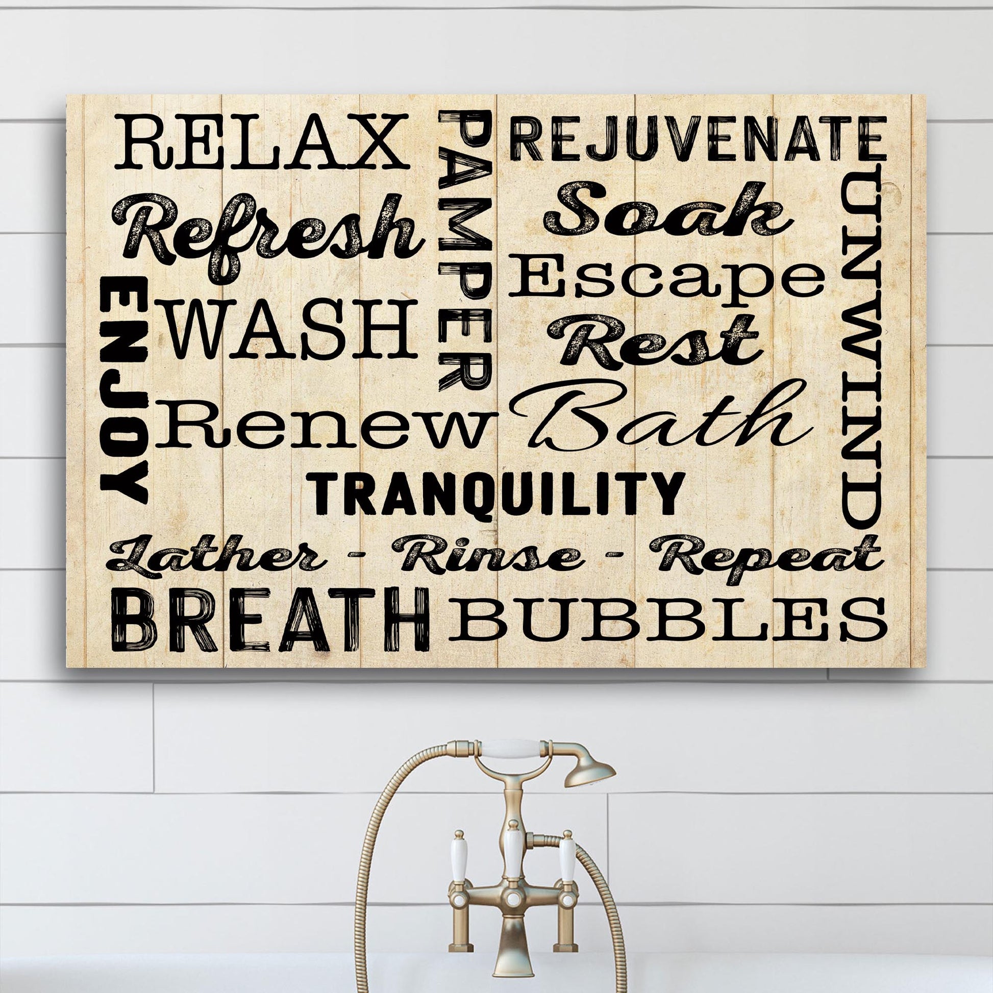 Relax Pamper Rejuvenate Bathroom Sign II Style 1 - Image by Tailored Canvases