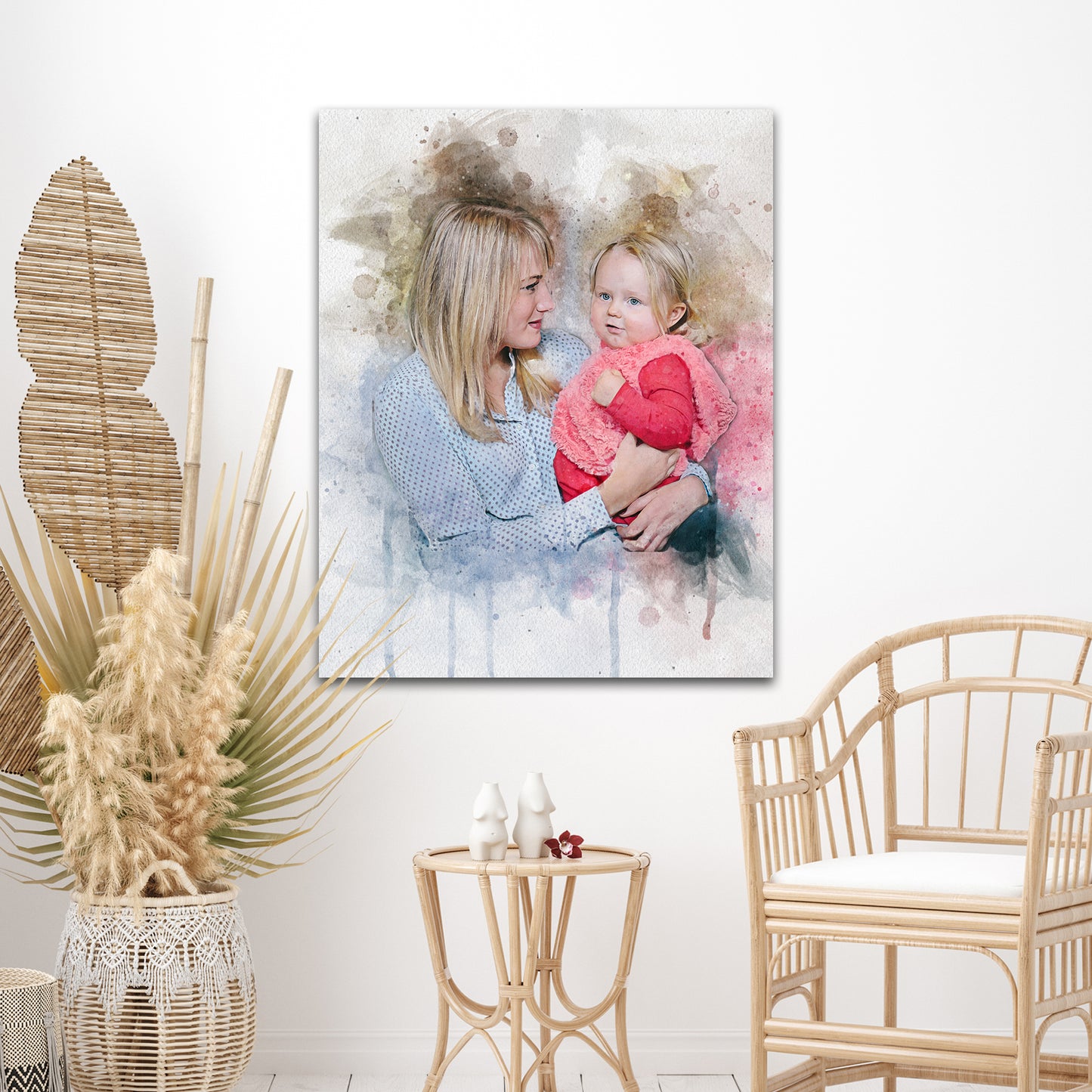 Mother Daughter Watercolor Portrait Style 1 - Image by Tailored Canvases