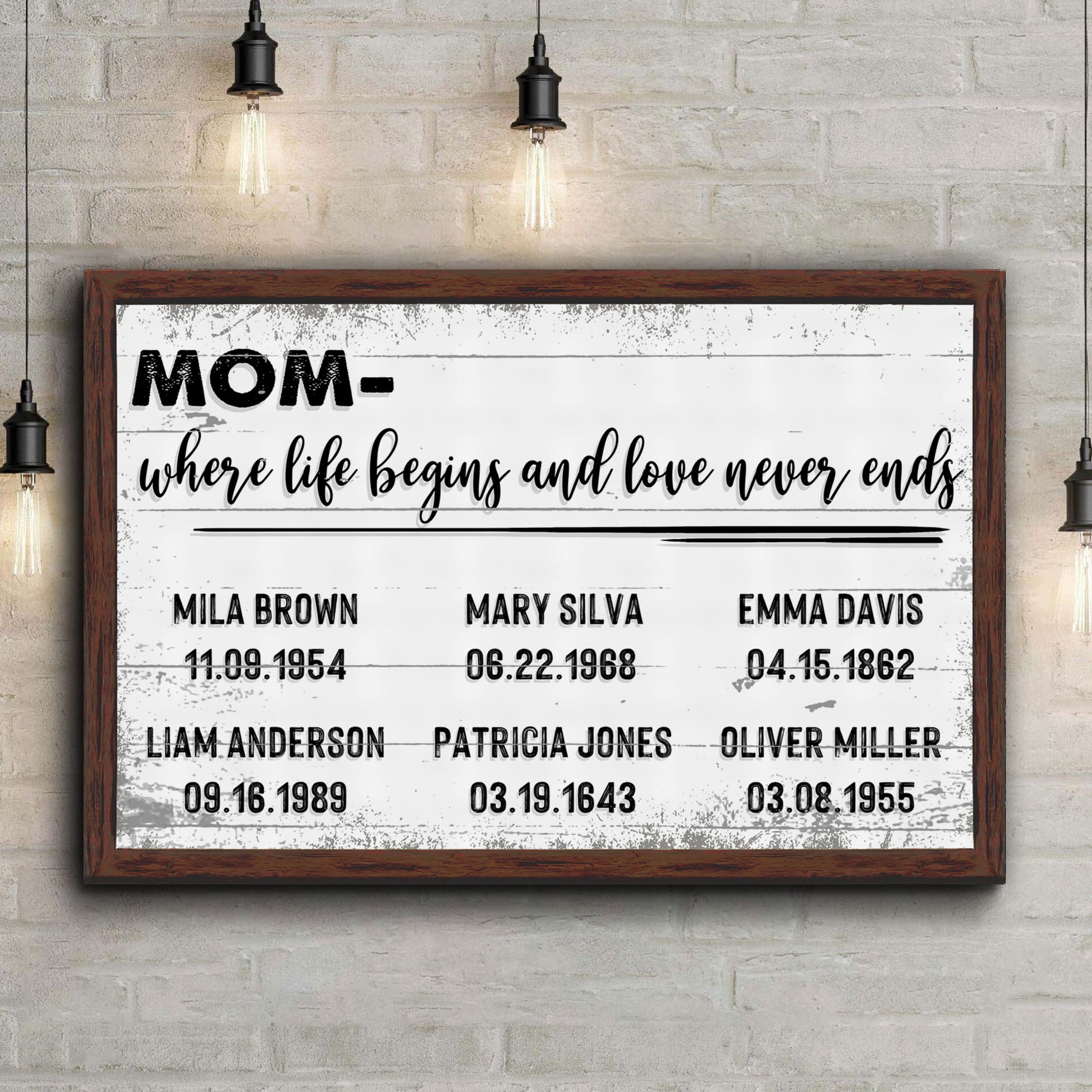 Mom, Love Never Ends Happy Mother's Day Sign Style 1 - Image by Tailored Canvases