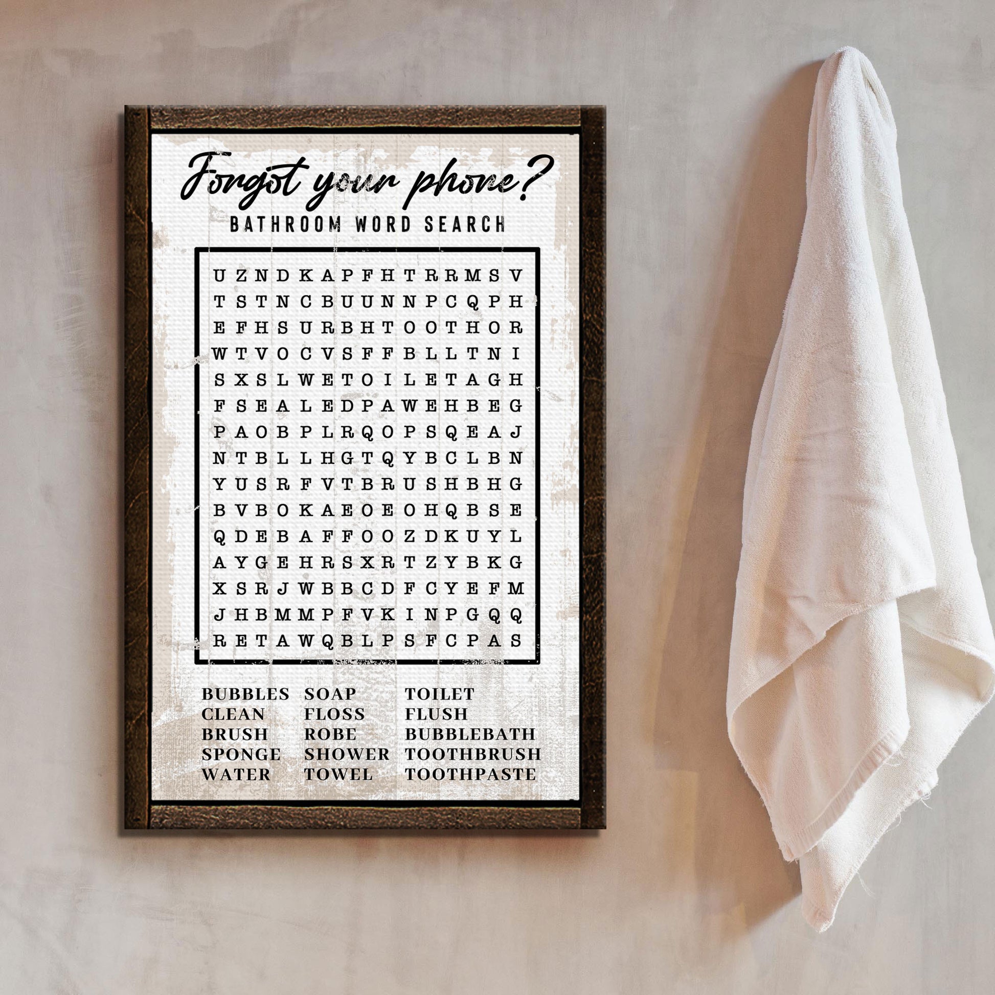 Bathroom Word Search Sign - Image by Tailored Canvases