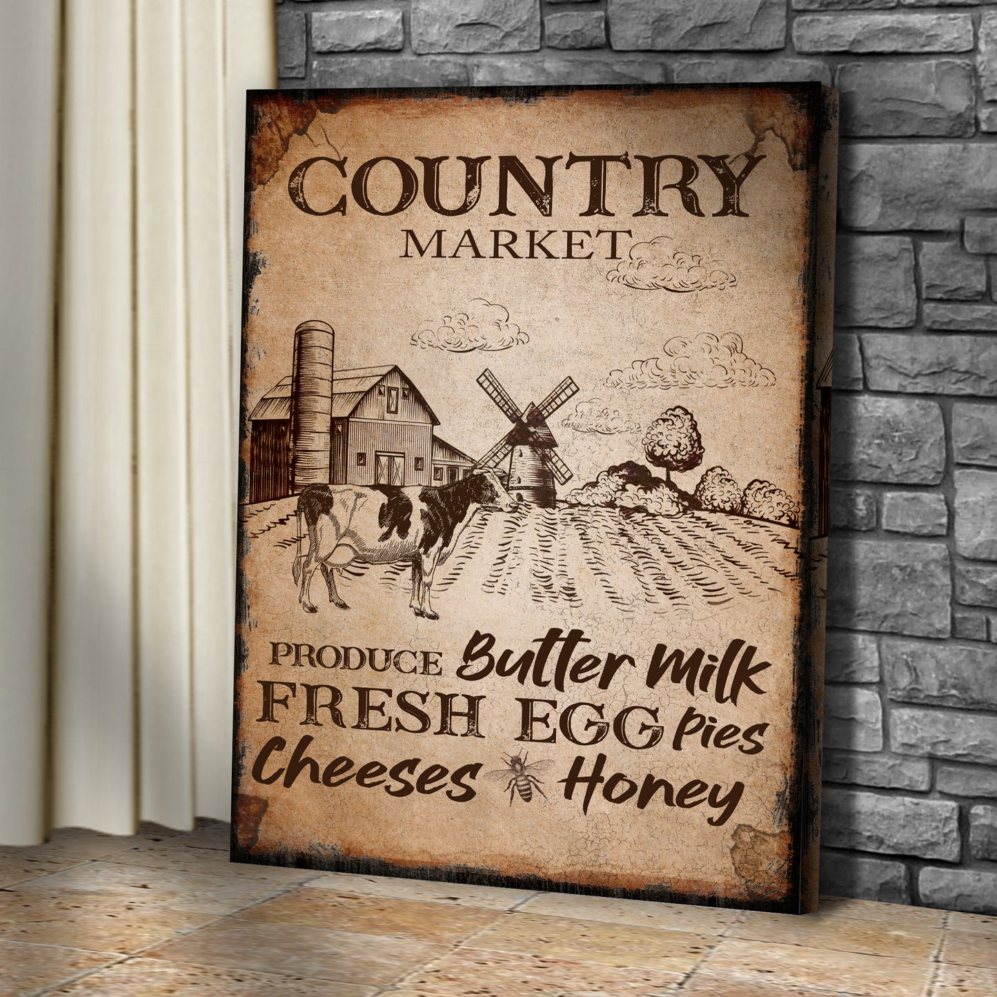 Produce Butter Milk , Fresh Egg Pie Country Market Sign Style 2 - Image by Tailored Canvases