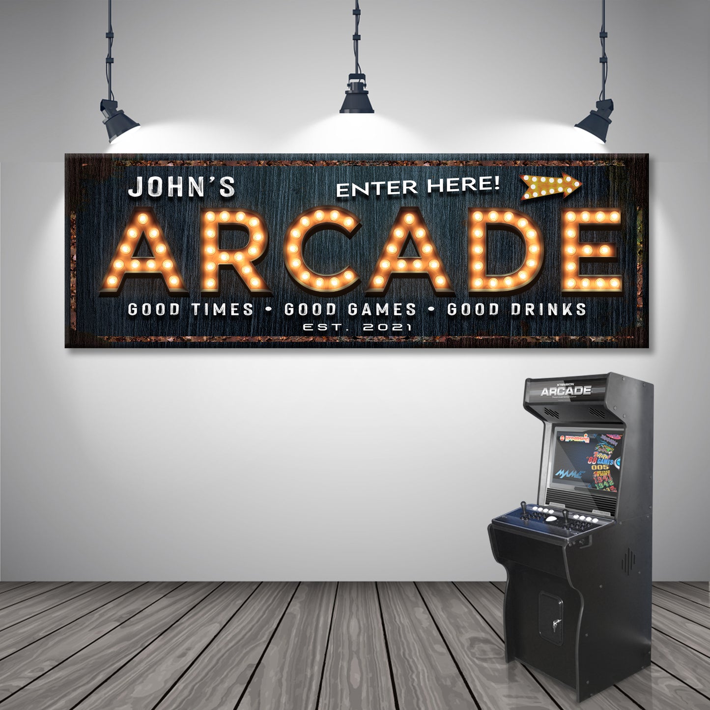 Arcade Enter Here Sign | Customizable Canvas Style 1 - Image by Tailored Canvases