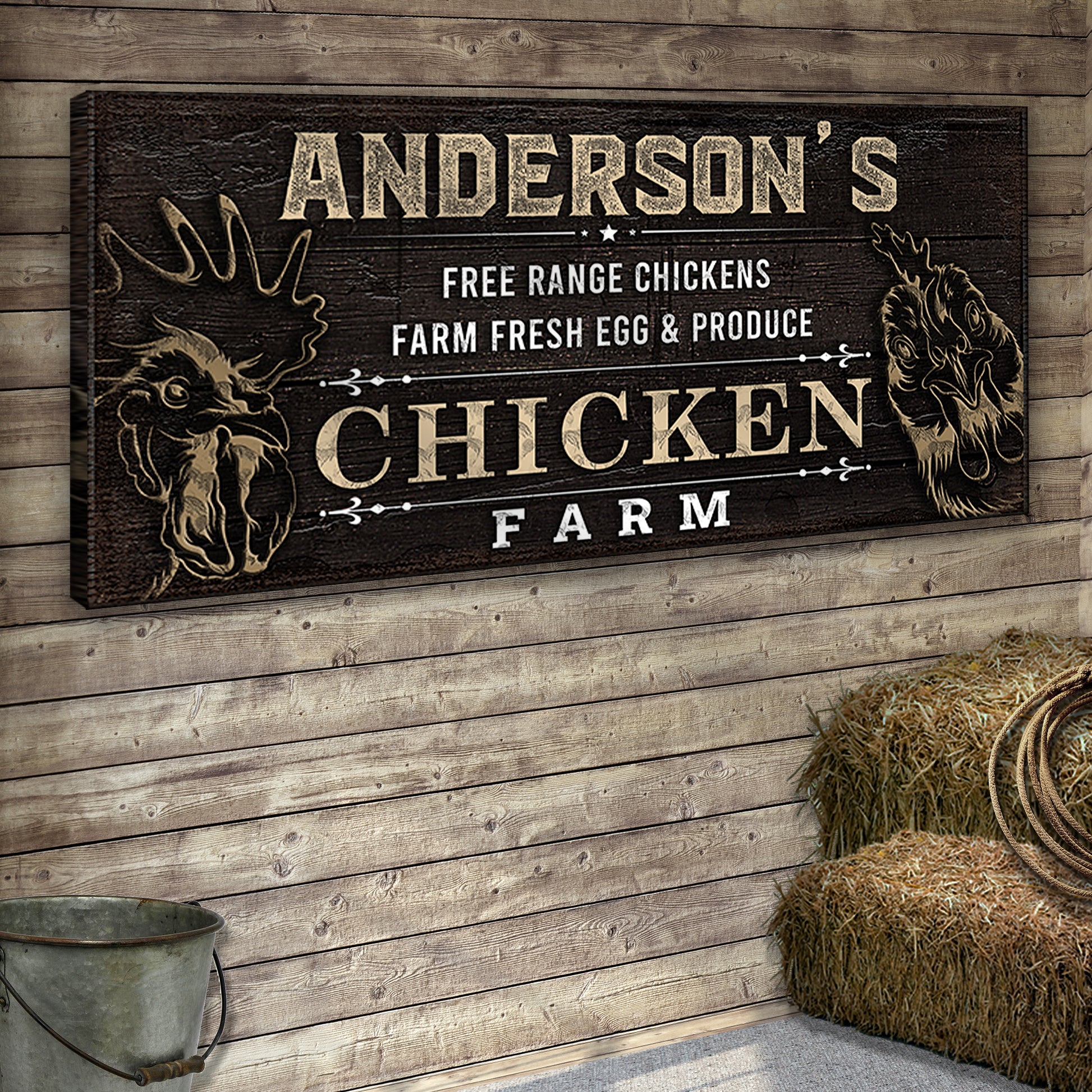 Free Range Chickens Farm Fresh Egg & Produce Chicken Farm Sign | Customizable Canvas