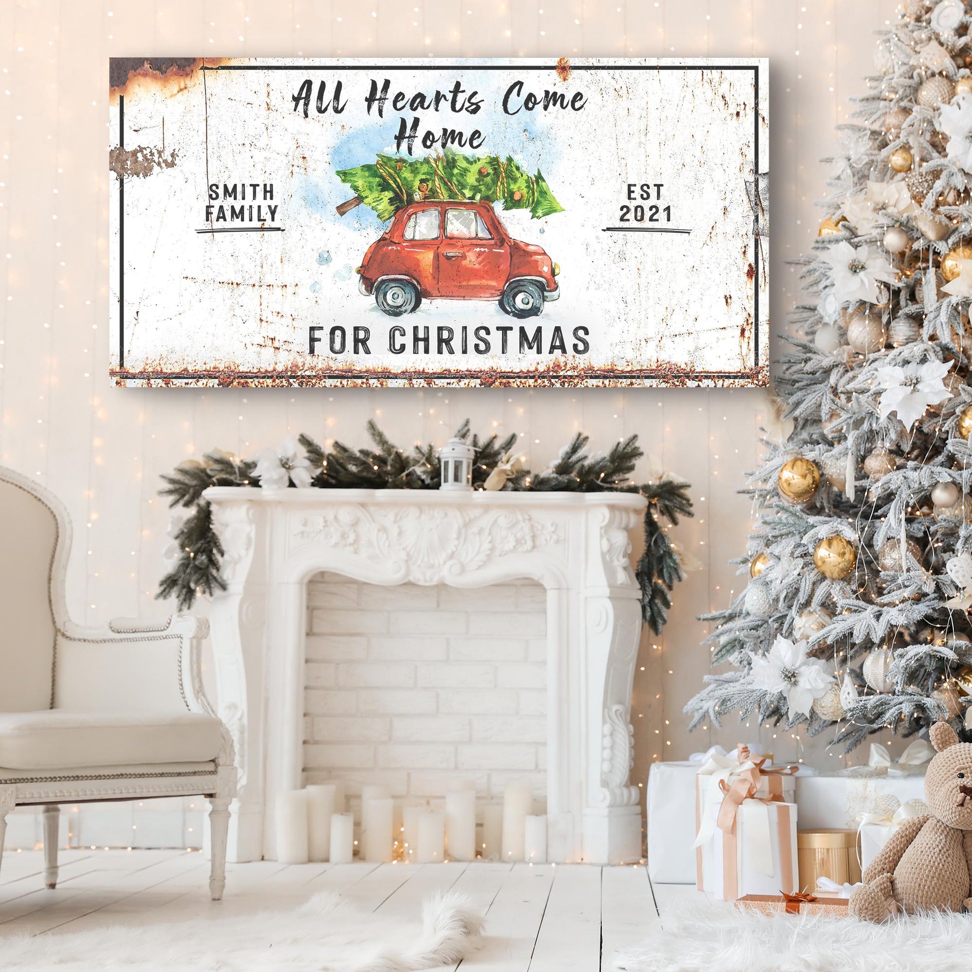 All Hearts Come Home For Christmas Sign | Customizable Canvas Style 1 - Image by Tailored Canvases