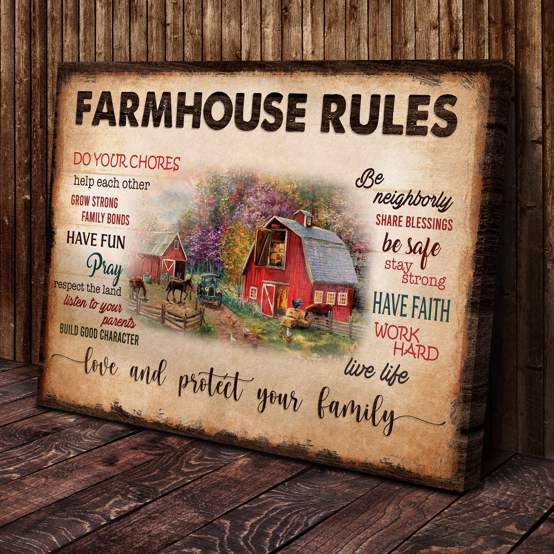 Love And Protect Your Family Farmhouse Rules Sign Style 2 - Image by Tailored Canvases