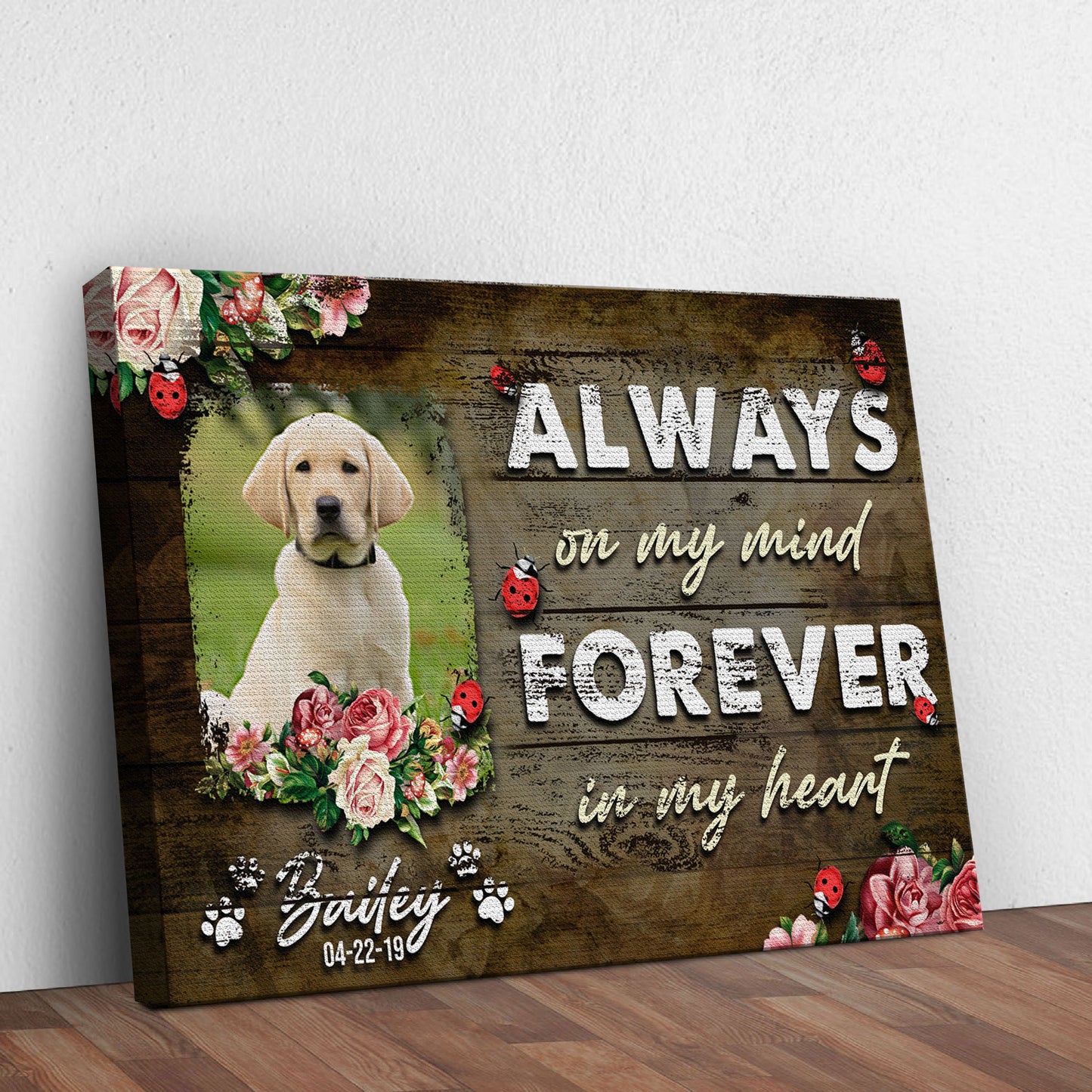 Always On My Mind Forever In My Heart Pet Memorial Sign Style 1 - Image by Tailored Canvases