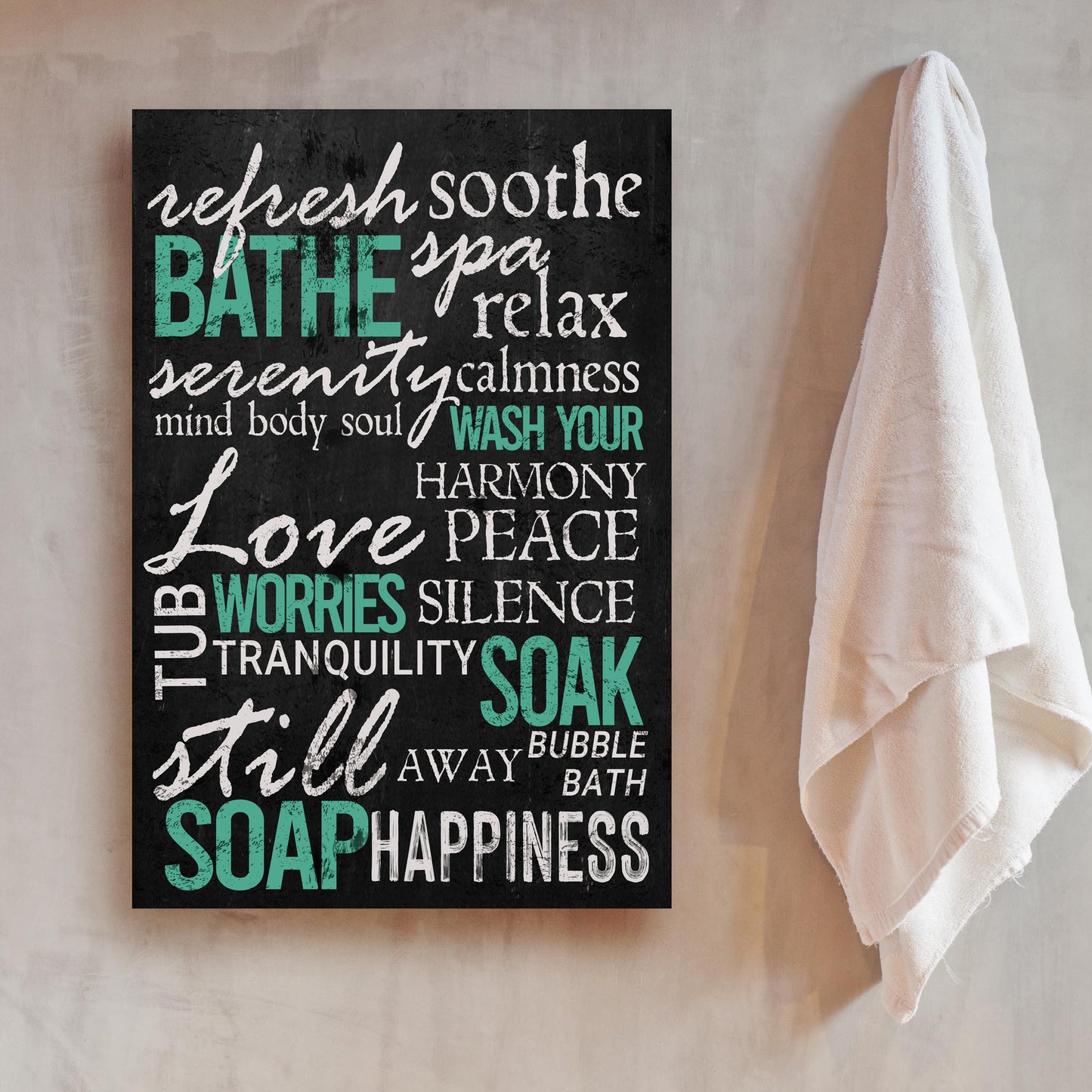 Refresh Soothe Bathe Bathroom Sign - Image by Tailored Canvases