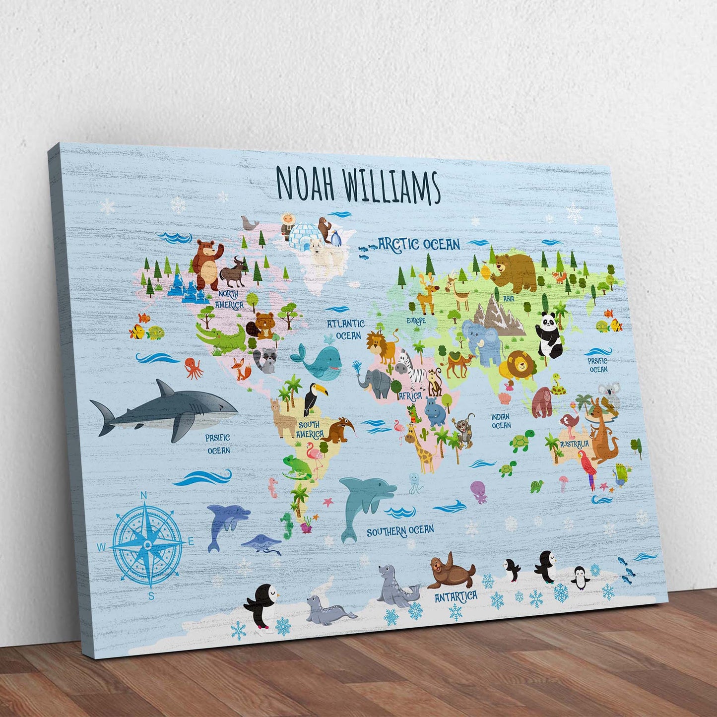 Animals And Countries Map Sign Style 1 - Image by Tailored Canvases