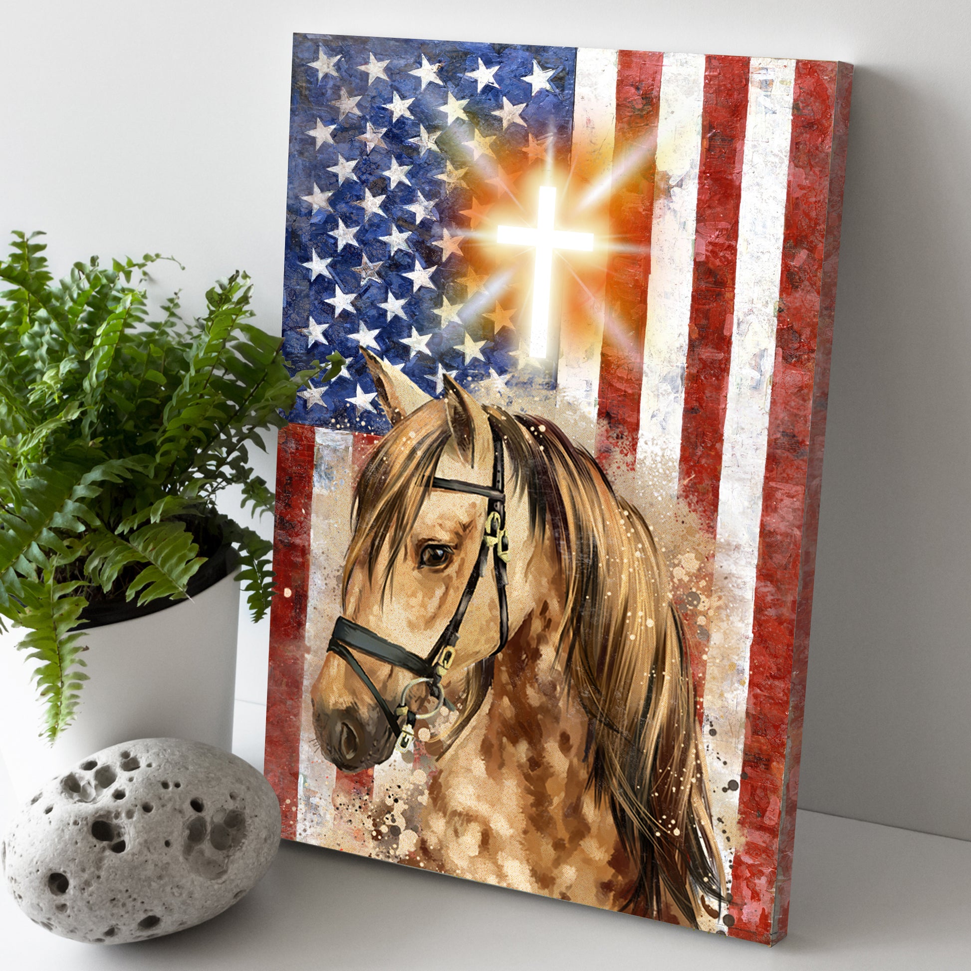 Patriot Horse American Flag Canvas Wall Art Style 1 - Image by Tailored Canvases