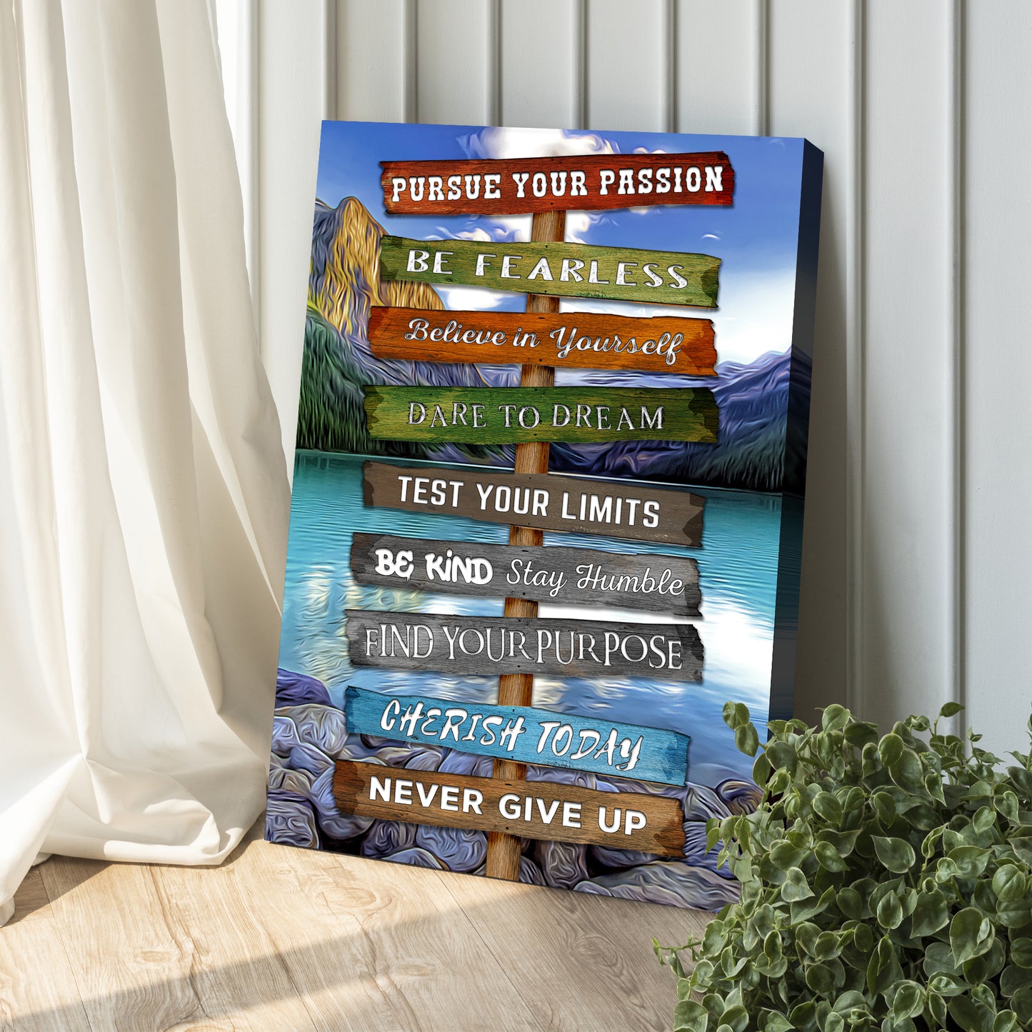 Pursue Your Passion Never Give Up Motivation Sign Style 1 - Image by Tailored Canvases