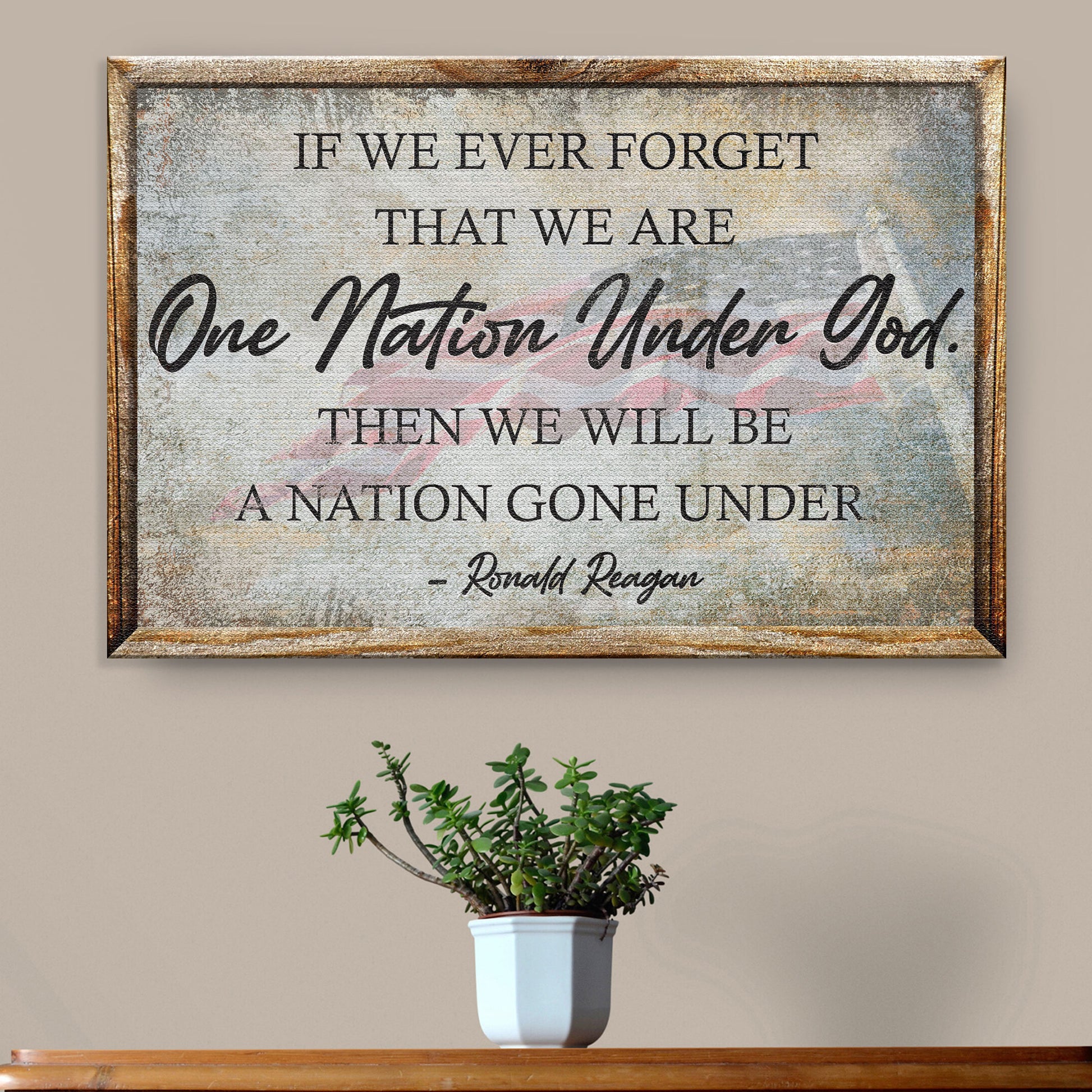 One Nation Under God Ronald Reagan Sign III Style 2 - Image by Tailored Canvases