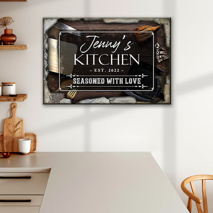 Seasoned with Love Kitchen Sign (Ready to hang) - Wall Art Image by Tailored Canvases