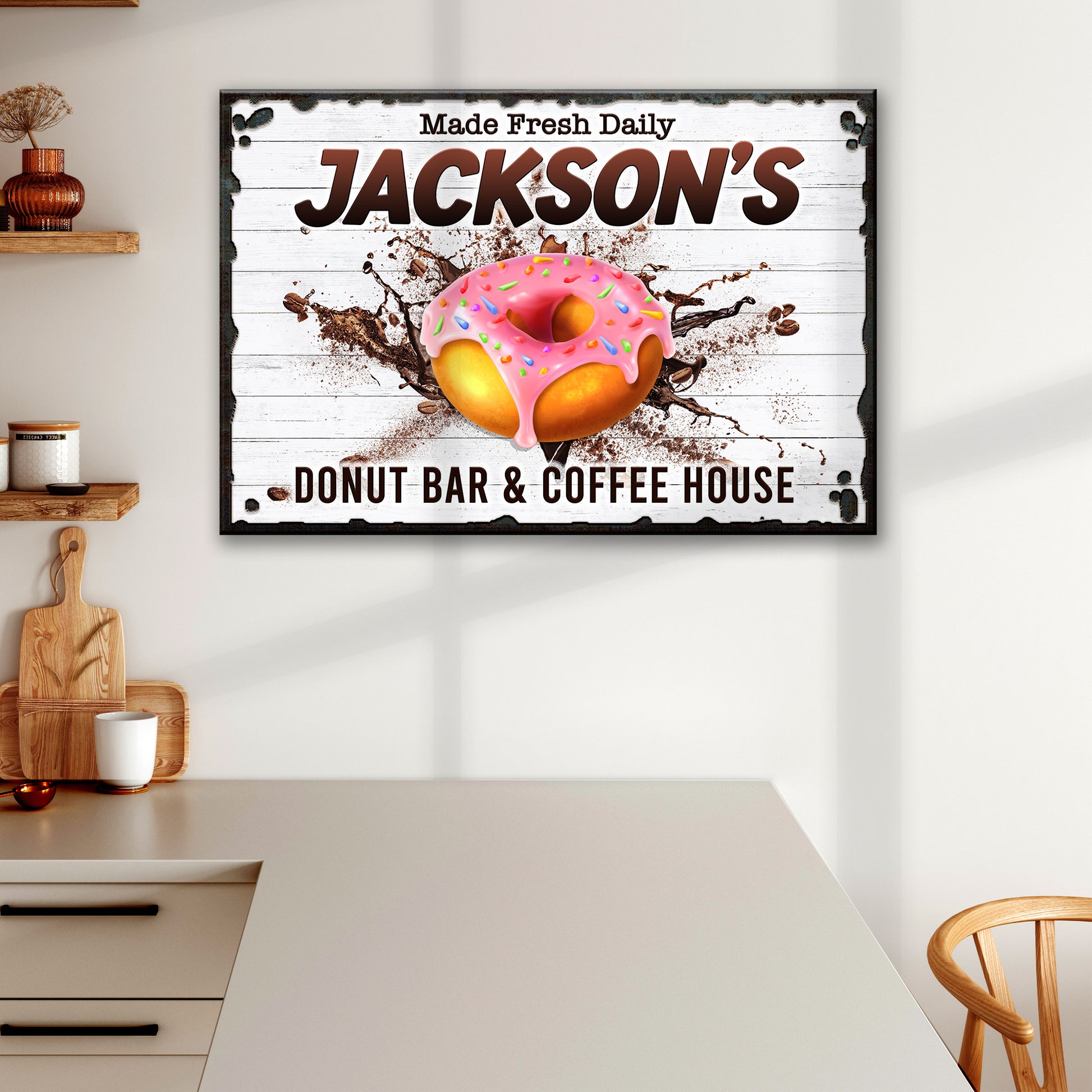 Donut Bar And Coffee House Made Fresh Daily Sign - Image by Tailored Canvases