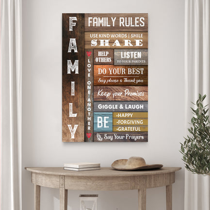 Use Kind Words, Listen to your parents Family Rules Sign (READY TO HANG) - Wall Art Image by Tailored Canvases