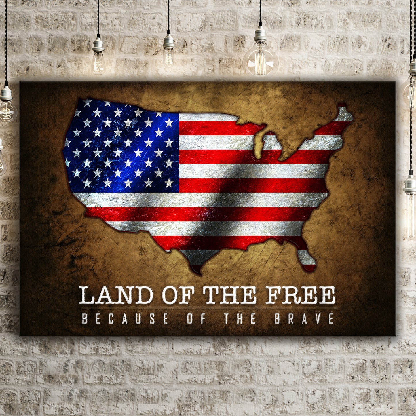 Land Of The Free Because Of The Brave America Map Sign Style 2 - Image by Tailored Canvases