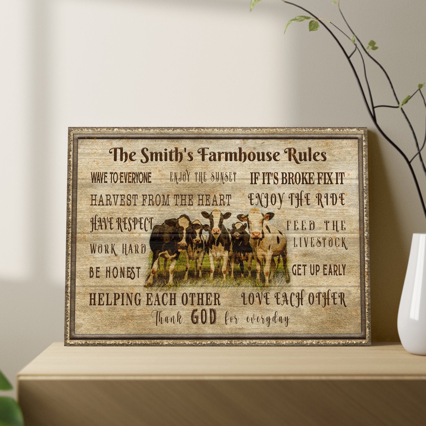 Work Hard, Be Honest, Feed The Livestock Family Farmhouse Rules Sign  - Image by Tailored Canvases