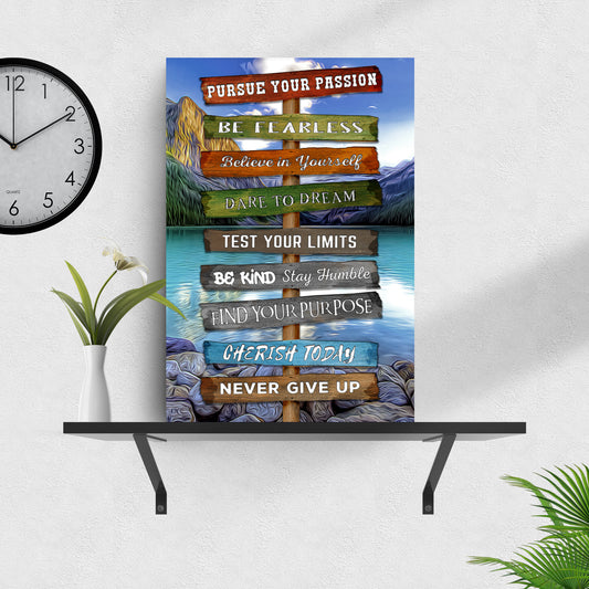Pursue Your Passion Never Give Up Motivation Sign Style 2 - Image by Tailored Canvases