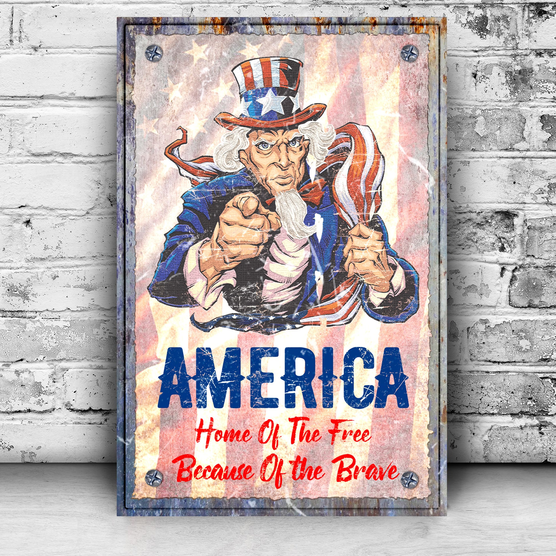 America, Home Of The Free Because Of The Brave Sign III Style 2 - Image by Tailored Canvases