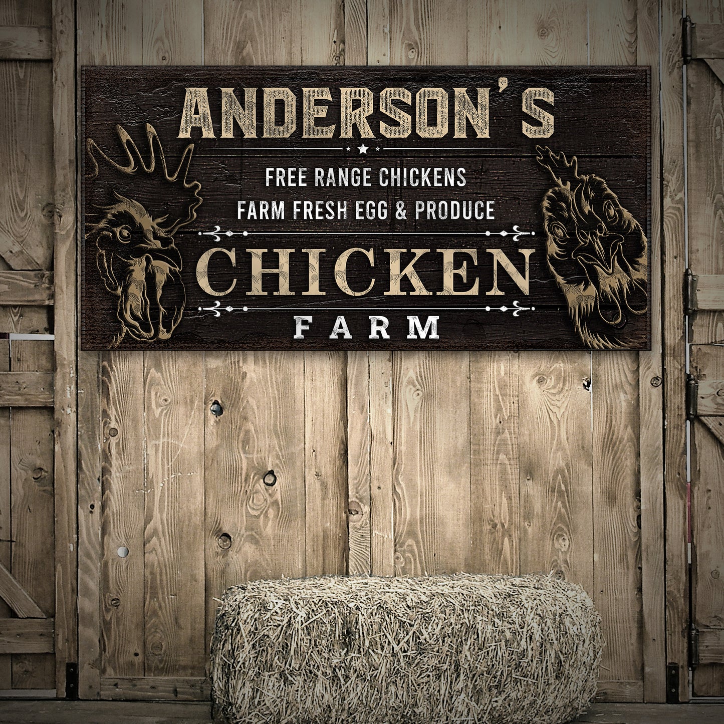 Free Range Chickens Farm Fresh Egg & Produce Chicken Farm Sign | Customizable Canvas Zoom - Image by Tailored Canvases