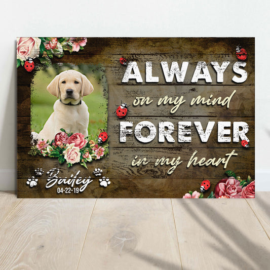 Always On My Mind Forever In My Heart Pet Memorial Sign - Image by Tailored Canvases