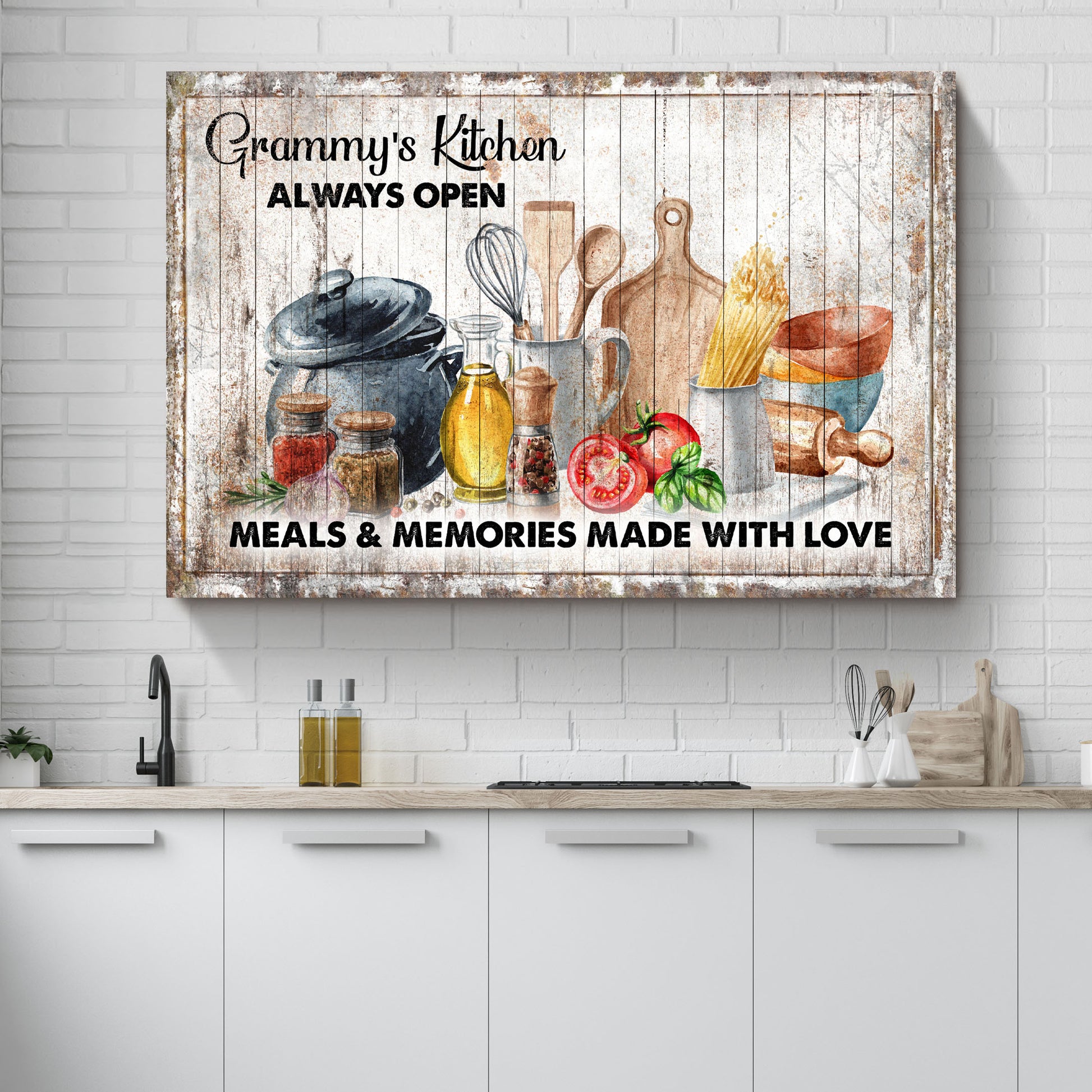 Meals and Memories made with love. Always Open Kitchen Canvas Style 2 - Image by Tailored Canvases