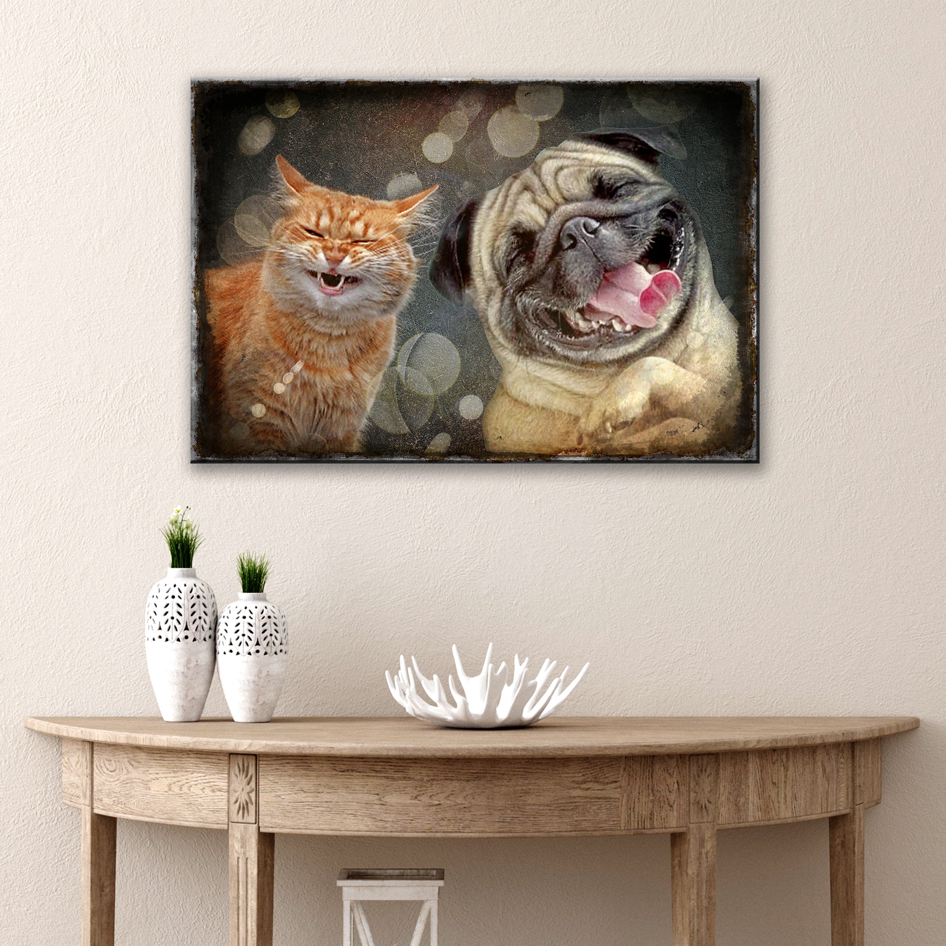 Happy Cat Happy Dog Pet Canvas Wall Art Style 1 - Image by Tailored Canvases