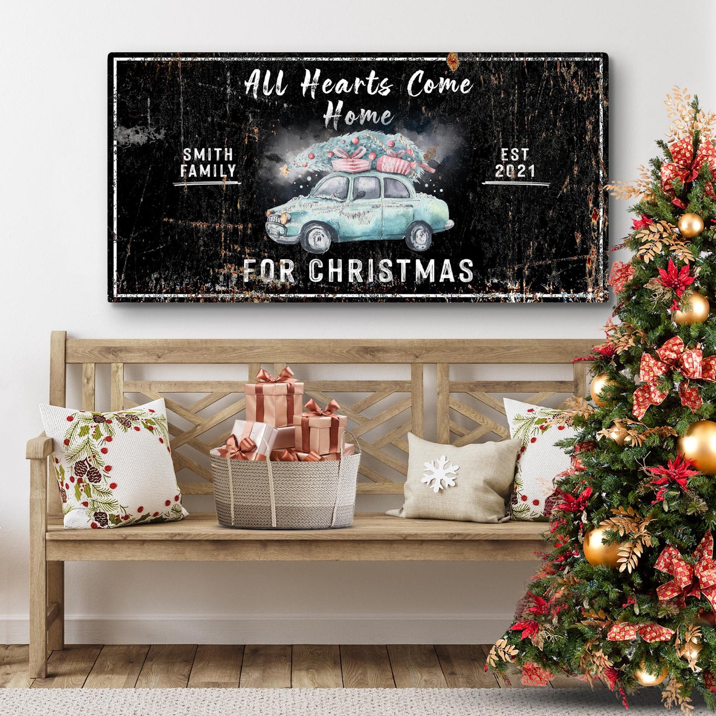 All Hearts Come Home For Christmas Sign | Customizable Canvas Style 2 - Image by Tailored Canvases