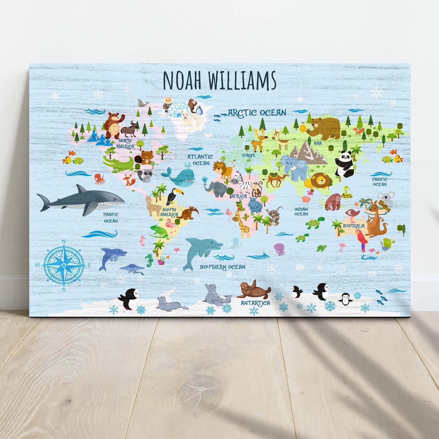 Animals And Countries Map Sign Style 2 - Image by Tailored Canvases