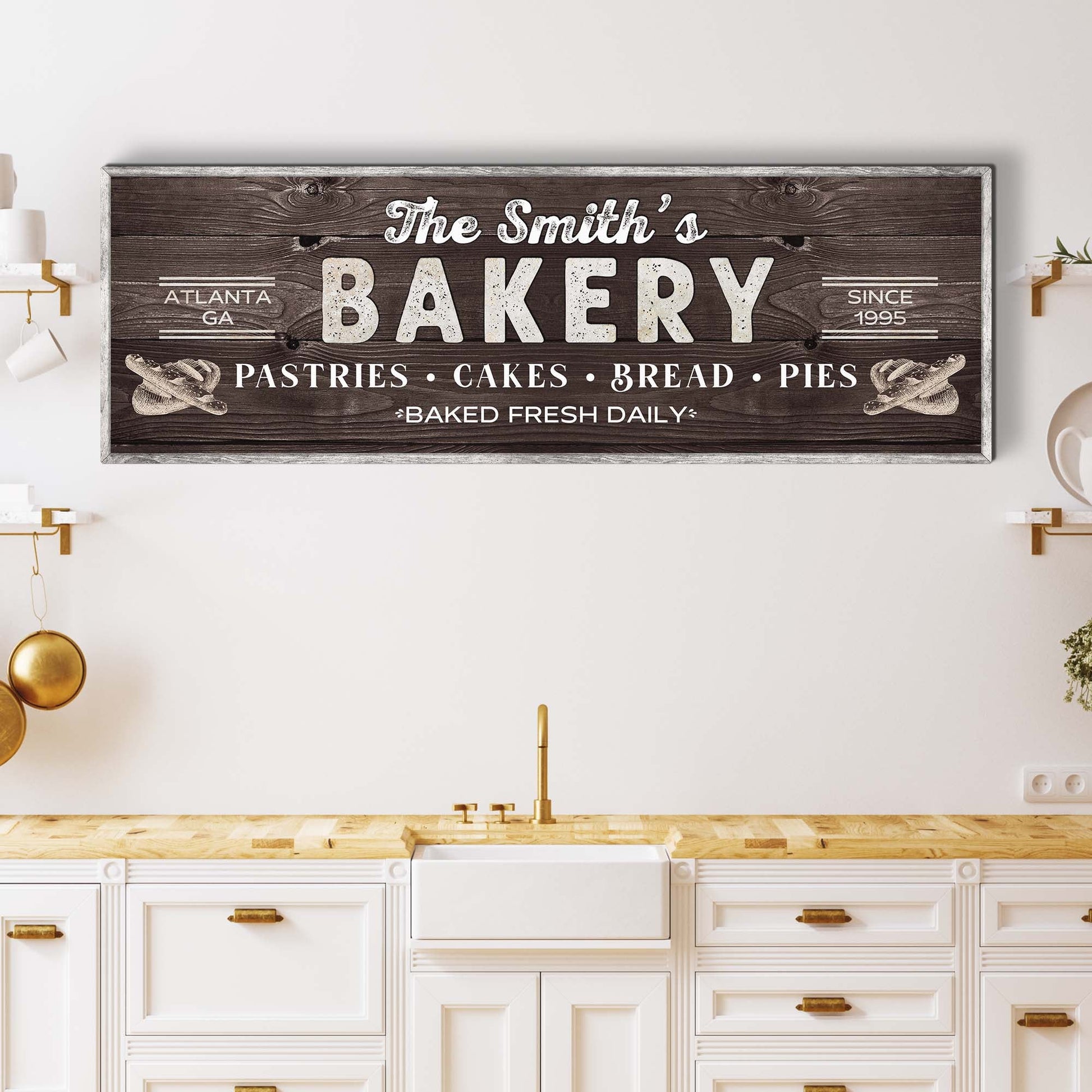 Personalized Bakery Sign Farmhouse Kitchen Wall Décor Gift For Baker Baking Lovers Rustic Gift Wall Art Bakery Sign Baked Fresh Daily Decor Style 2 - Wall Art Image by Tailored Canvases