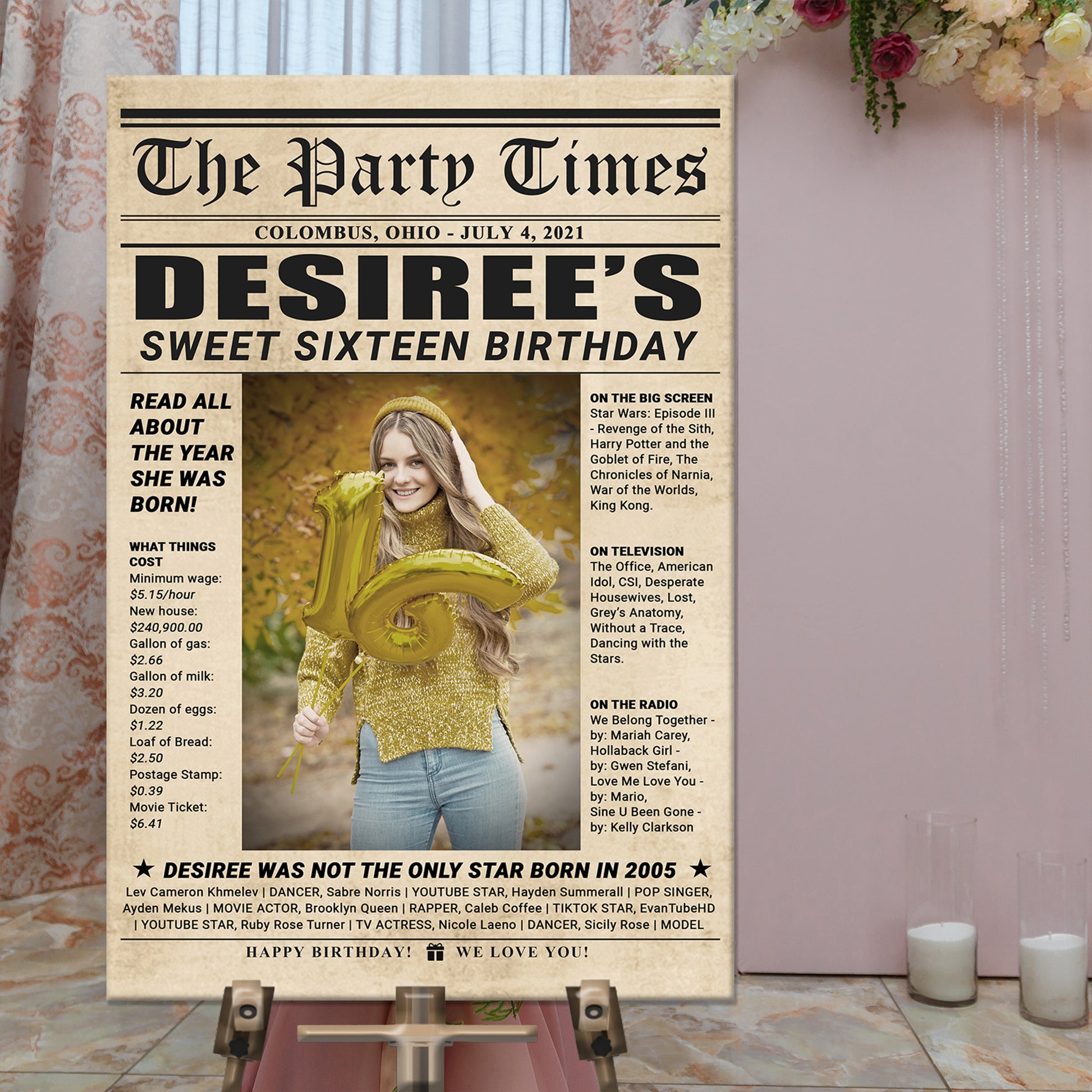 16th Birthday Newspaper Sign Style 2 - Image by Tailored Canvases