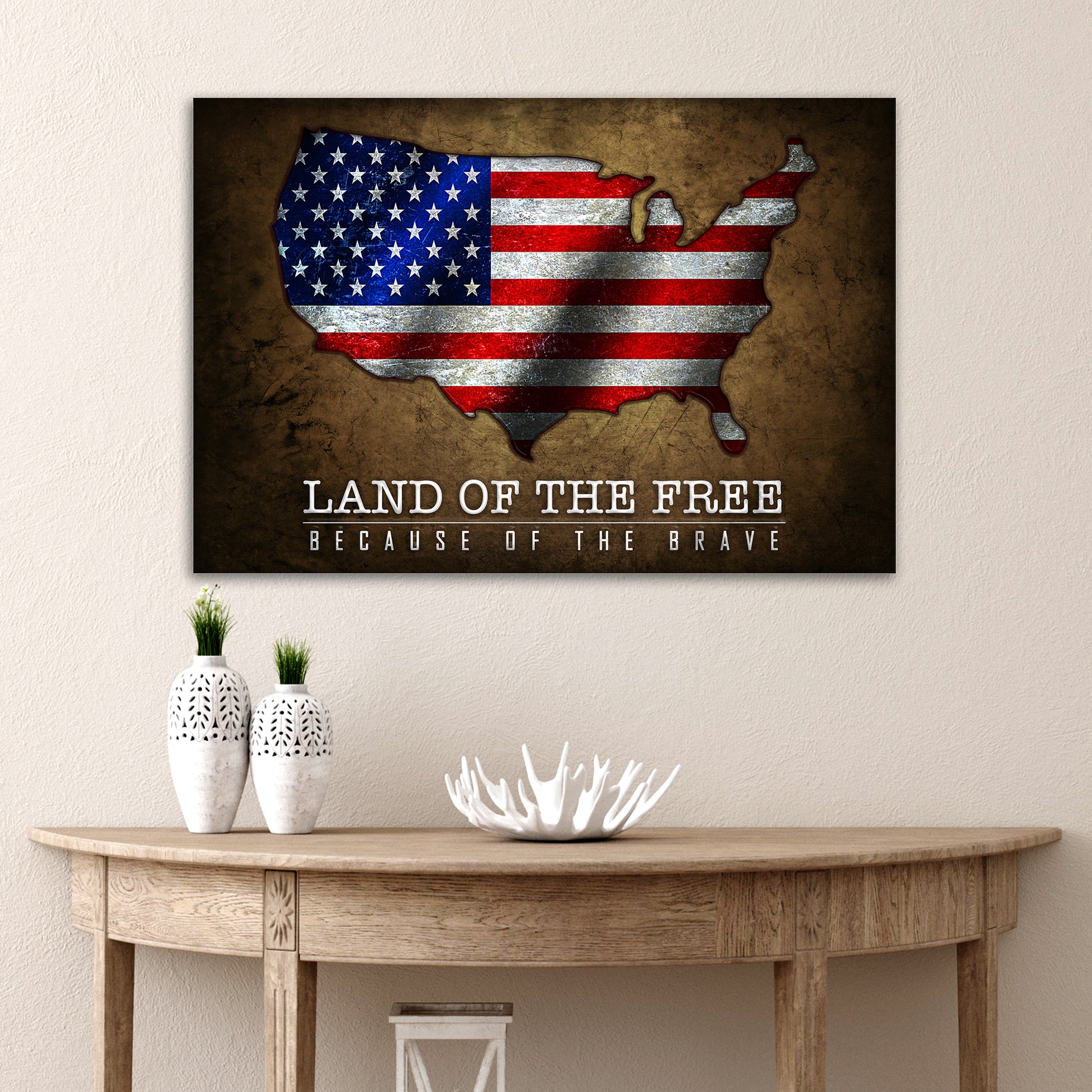 Land Of The Free Because Of The Brave America Map Sign Style 3 - Image by Tailored Canvases