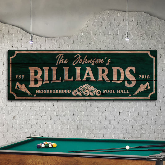 Neighborhood Pool Hall Billiards Sign | Customizable Canvas - Image by Tailored Canvases