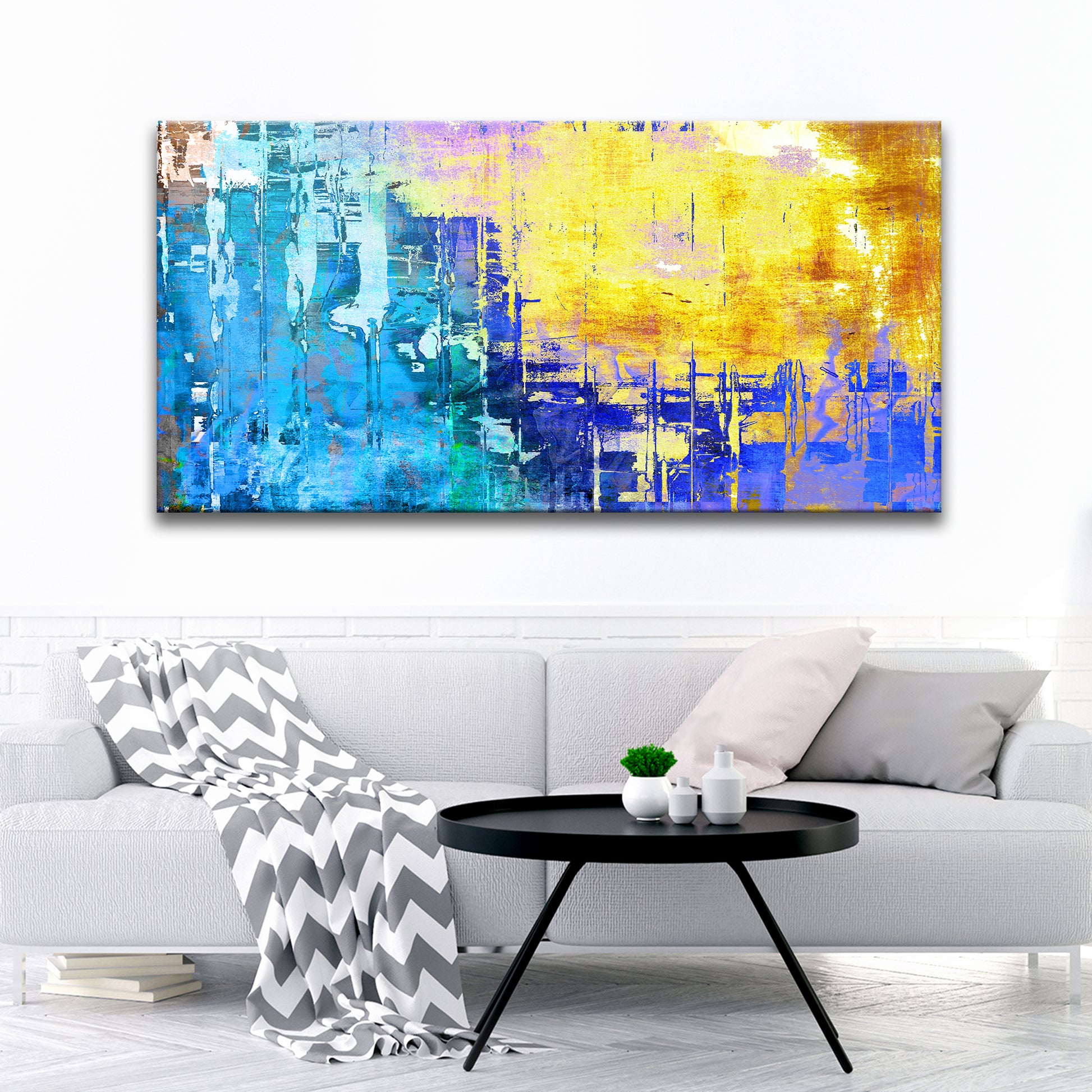 Blue Gold Abstract Painting Canvas Wall Art   - Image by Tailored Canvases