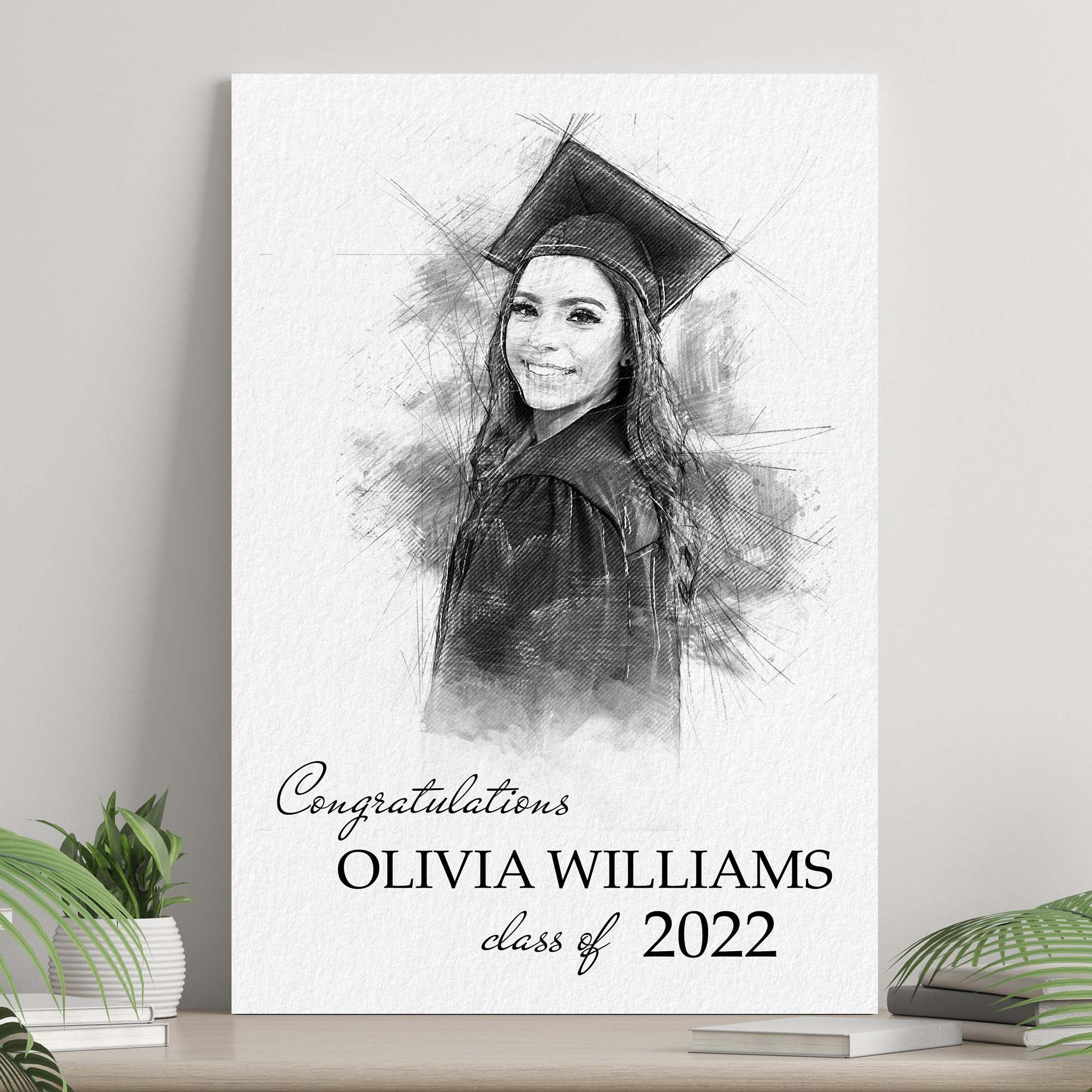 Graduation Photo Pencil Sketch Portrait Sign - Image by Tailored Canvases