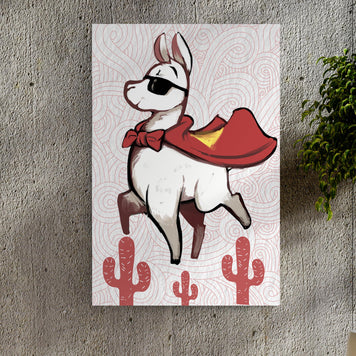 Cute Superhero Llama Portrait Canvas Wall Art