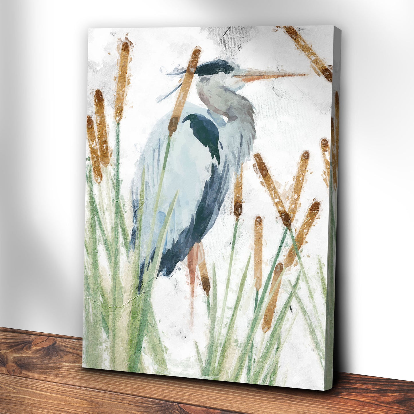 Heron In The Reeds Canvas Wall Art II Style 2 - Image by Tailored Canvases