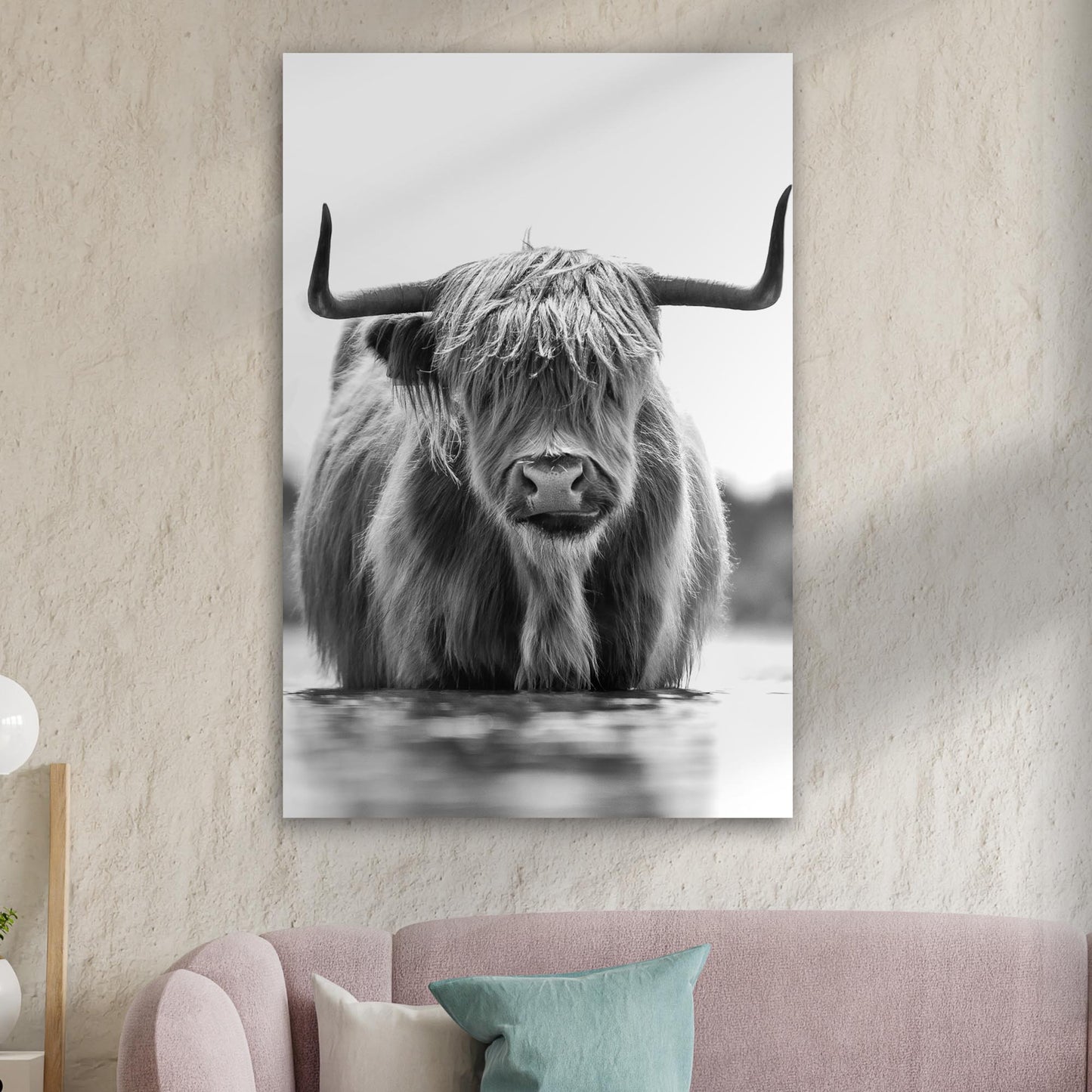 Grayscale Highland Cow Portrait Canvas Wall Art Style 2 - Image by Tailored Canvases